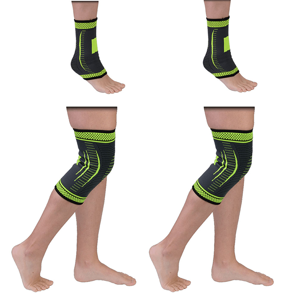 Flexible Stretch Joint Compression Sleeve Support Brace (Multi-Pack) - KNEE x2 - ANKLE x2