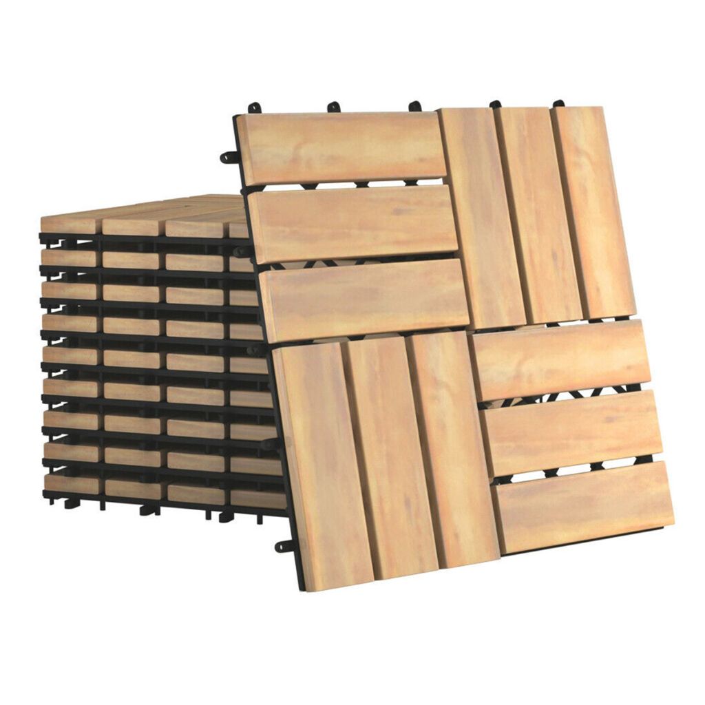 Acacia Wood 12" x 12" Deck Patio Pavers (10, 20, or 40 Pieces) - Deck Tiles-10PCS