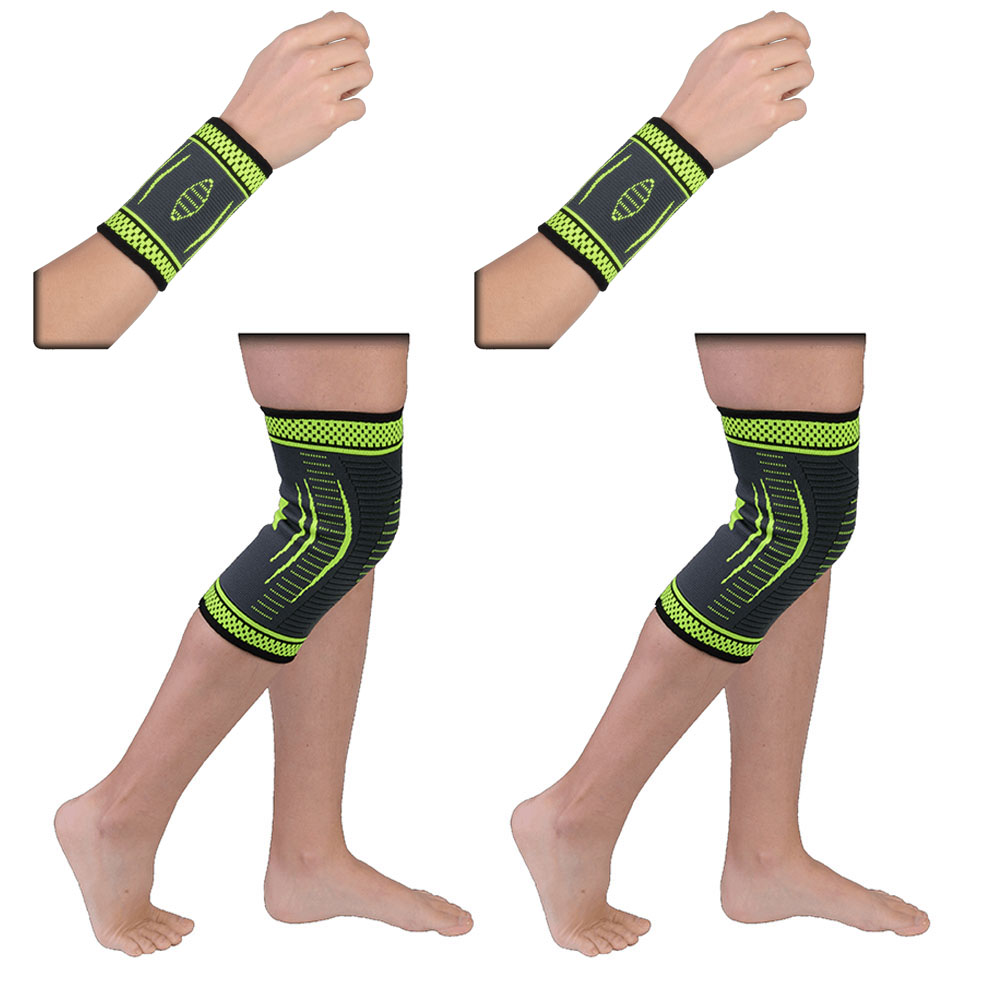 Flexible Stretch Joint Compression Sleeve Support Brace (Multi-Pack) - KNEE x2 - WRIST x2