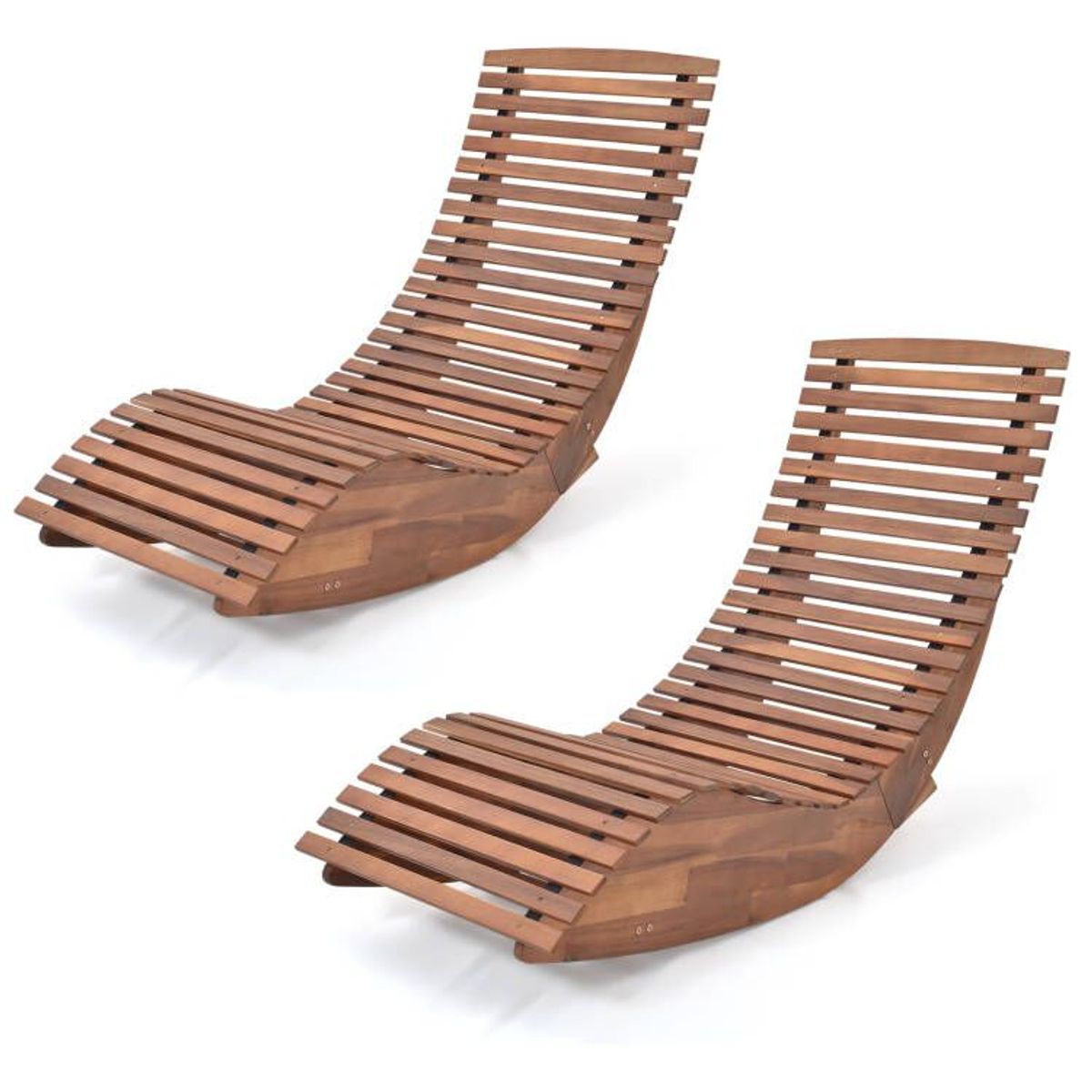 Outdoor Acacia Wood Rocking Chair with Slatted Seat - 2 PCS
