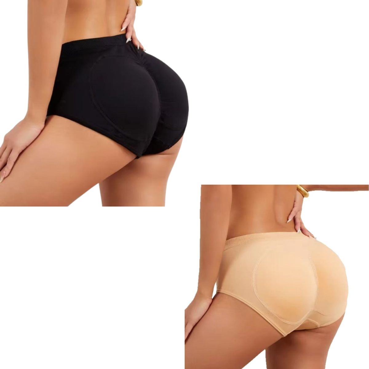 Women's Instant Butt Booster Padded Panty Brief - Black and Beige-M-2 pack