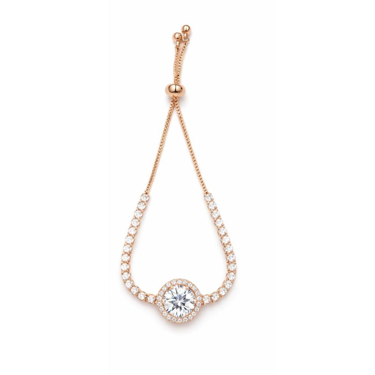 18K Gold Plated Adjustable Halo CZ Slider Bracelet - yczbr