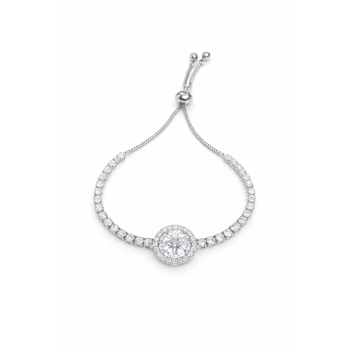 18K Gold Plated Adjustable Halo CZ Slider Bracelet - wczbr4