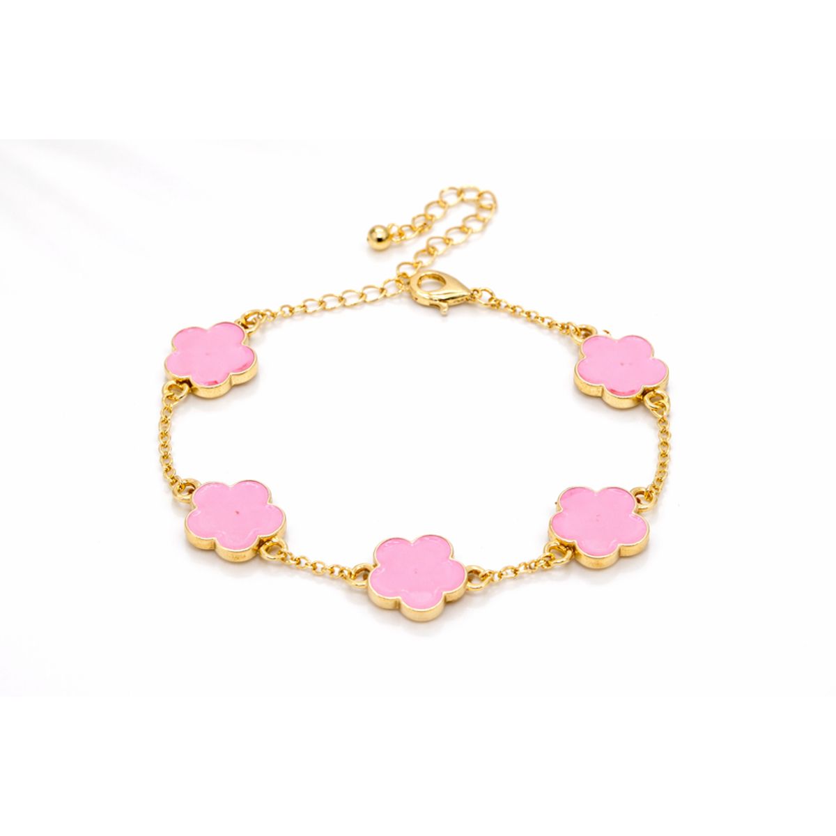 18K Gold Plated Clover Charm Bracelet - Clover Bracelet PINK