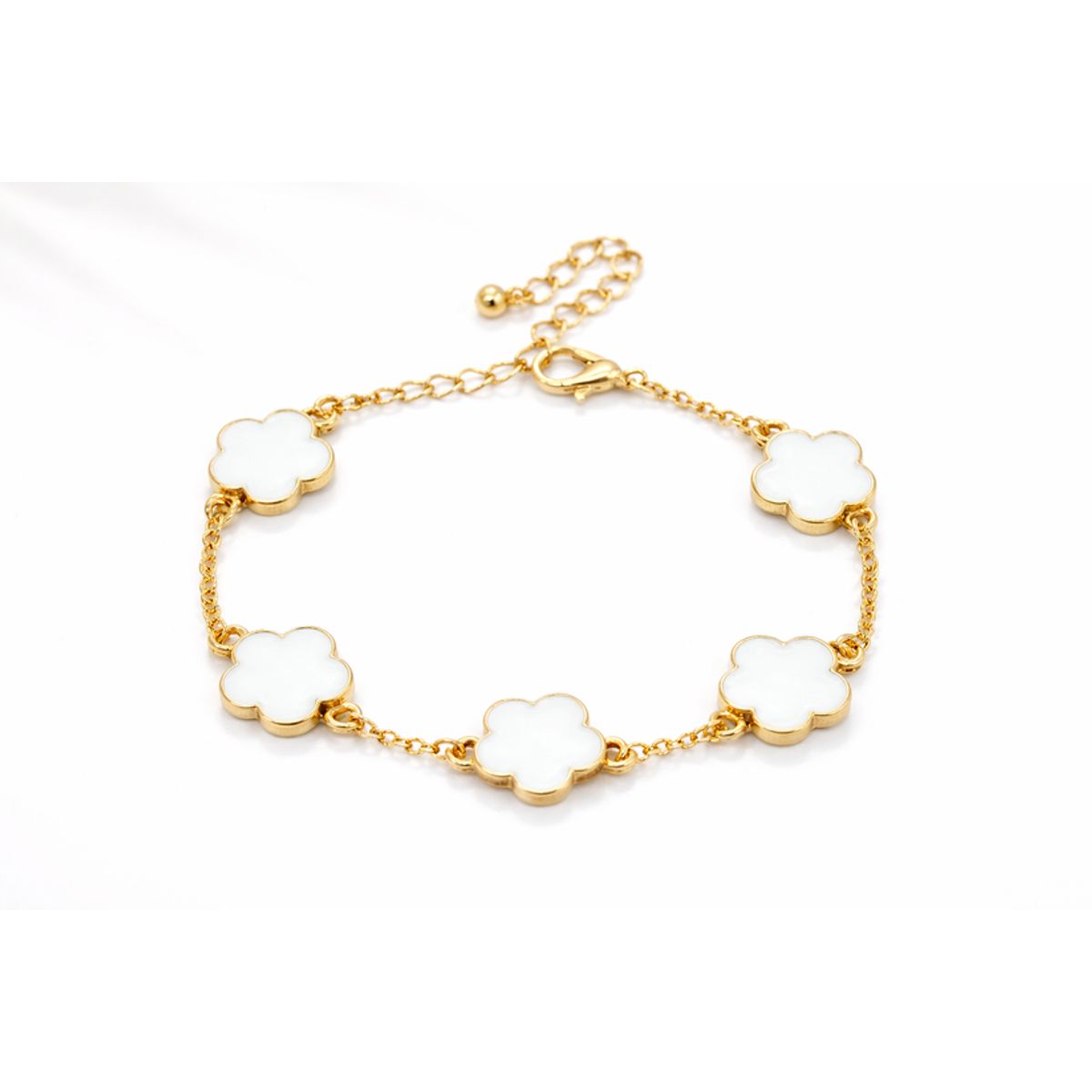 18K Gold Plated Clover Charm Bracelet - Clover Bracelet WHITE