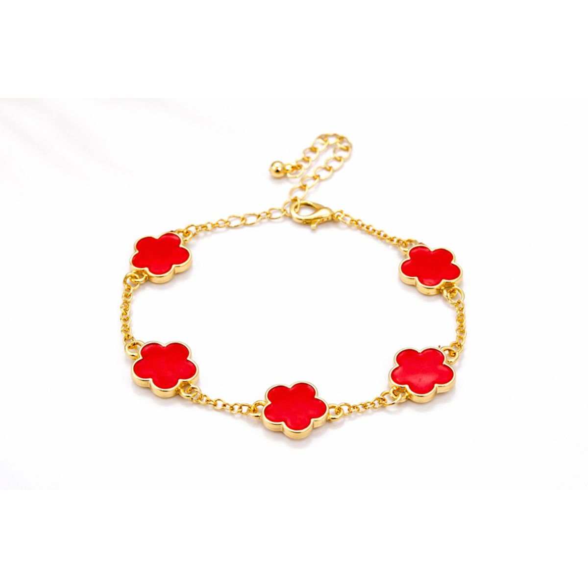 18K Gold Plated Clover Charm Bracelet - Clover Bracelet RED