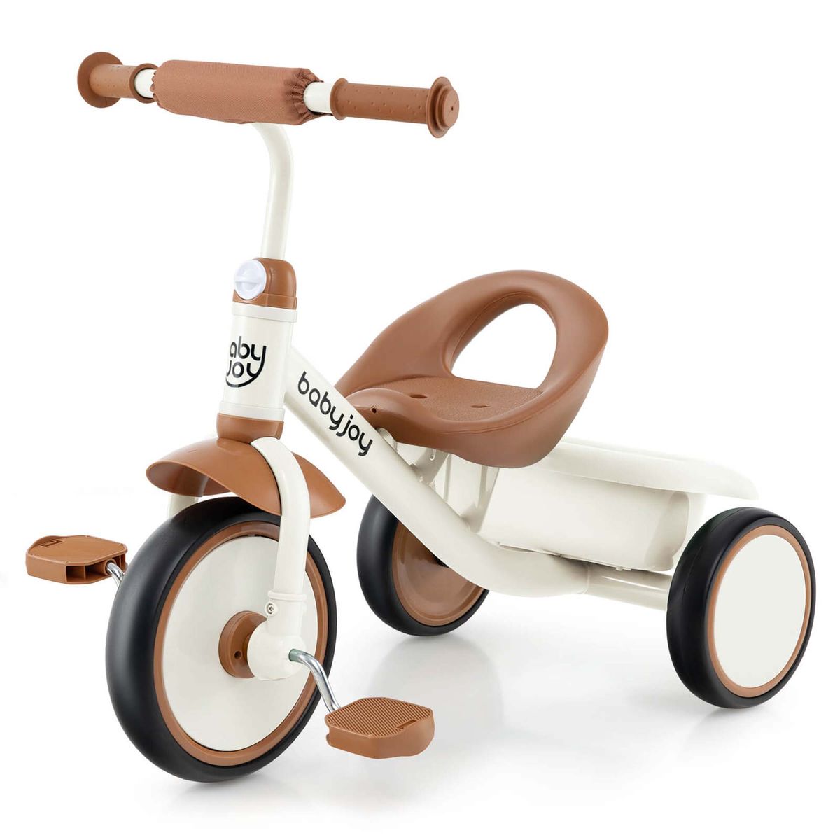Kids Tricycle with Adjustable Seat and Storage Basket - Toddler Trike-Beige