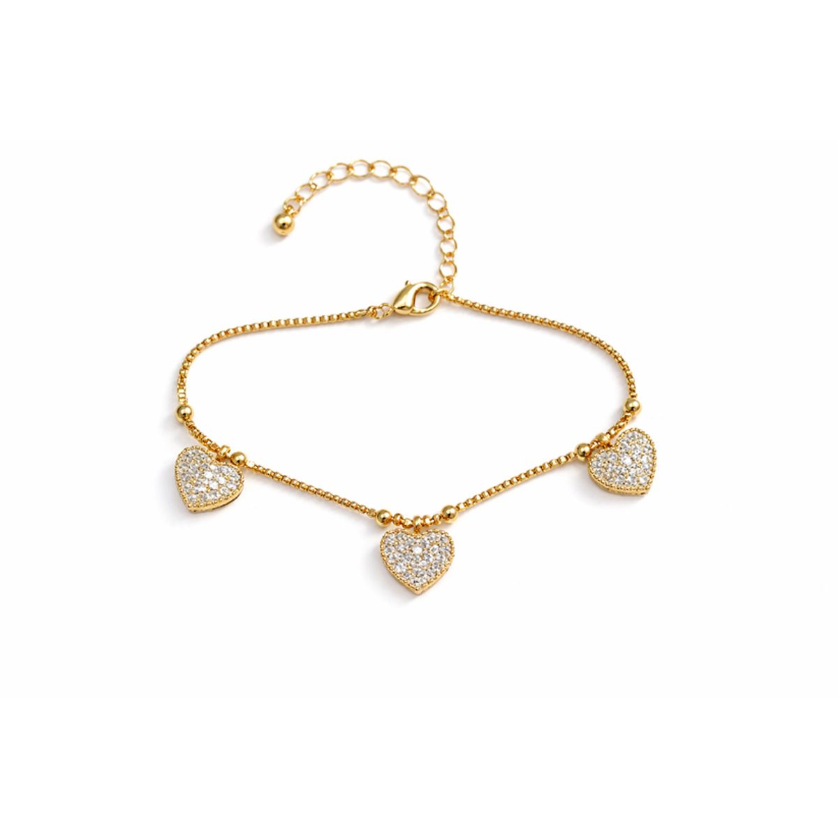 18K Gold Plated Hanging Heart Charm Bracelet - Yellow Hanging Heart Bracelet