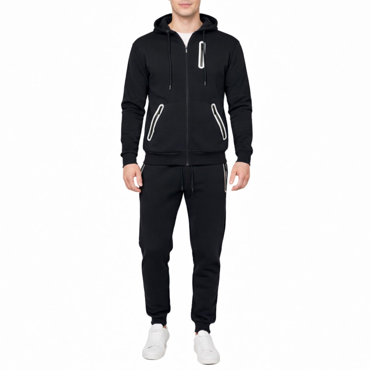 Men’s Fleece-Lined Full-Zip Hoodie & Jogger Set - VMFP-ZP - VMFHZP-02-BK - S