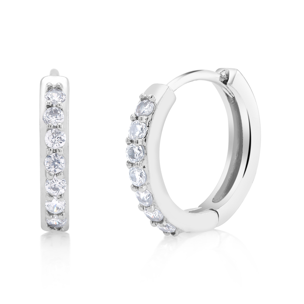 Cubic Zirconia 18K Gold-Plated Huggie Earrings - White