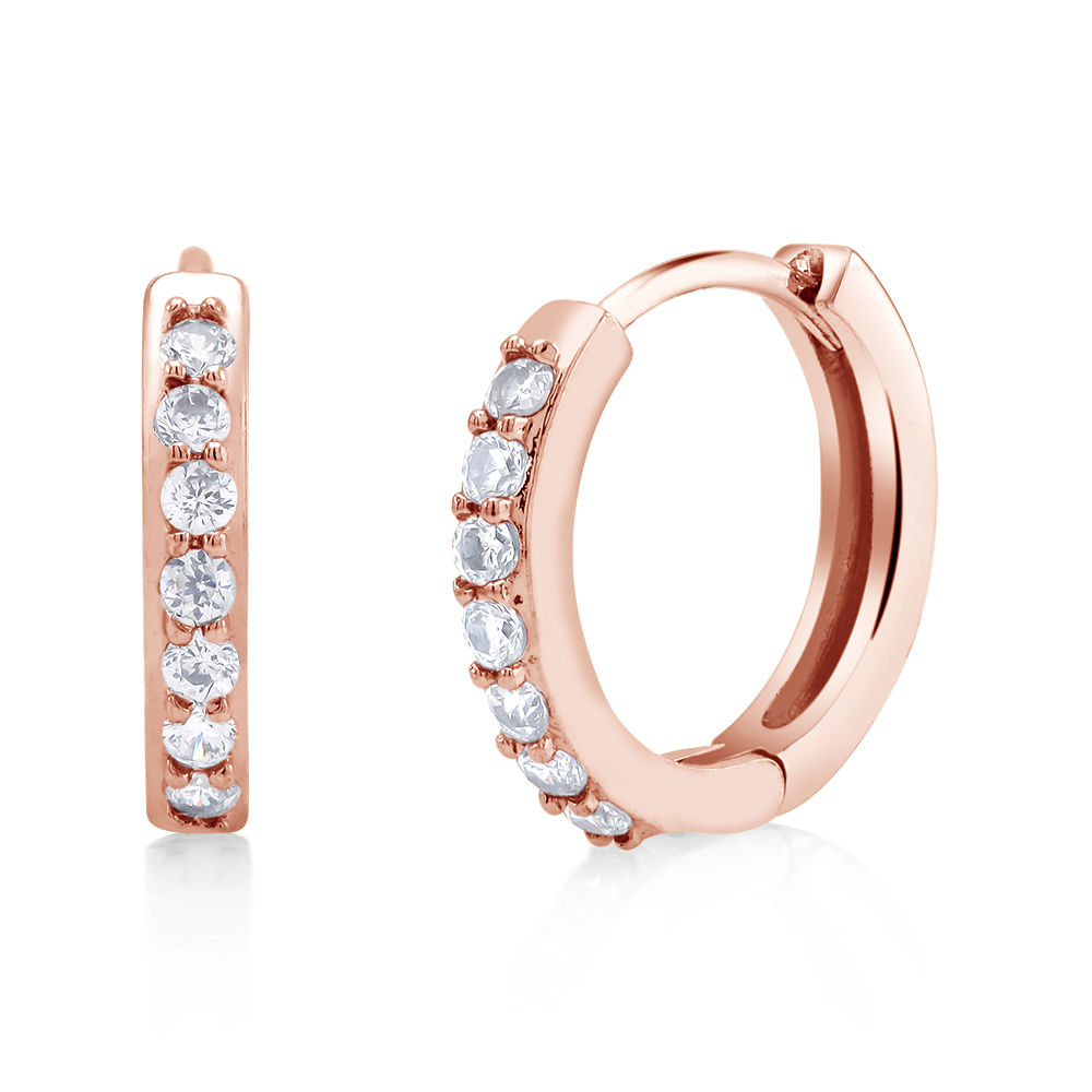 Cubic Zirconia 18K Gold-Plated Huggie Earrings - Rose