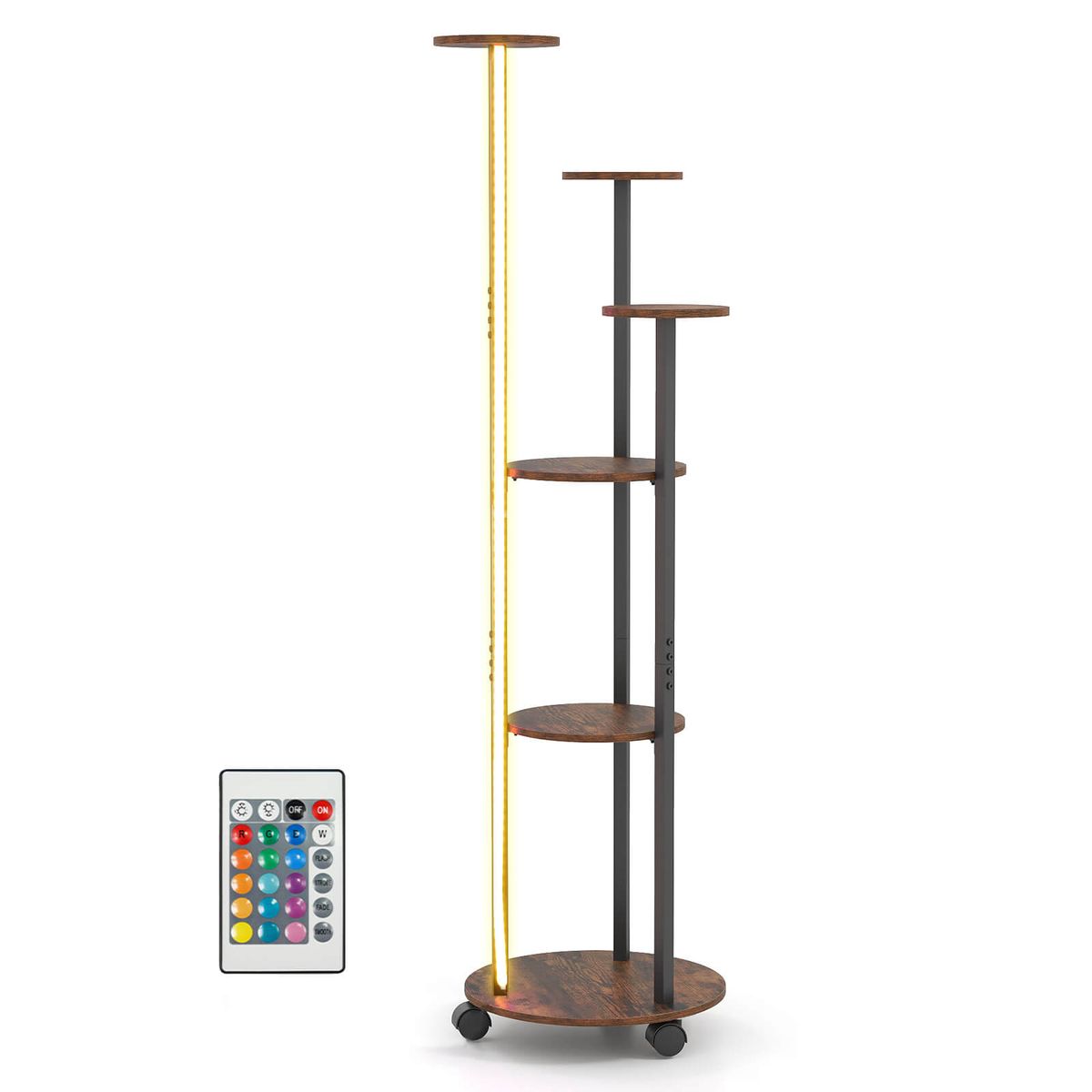 6-tier Plant Stand with RGB Light - Brown + Black
