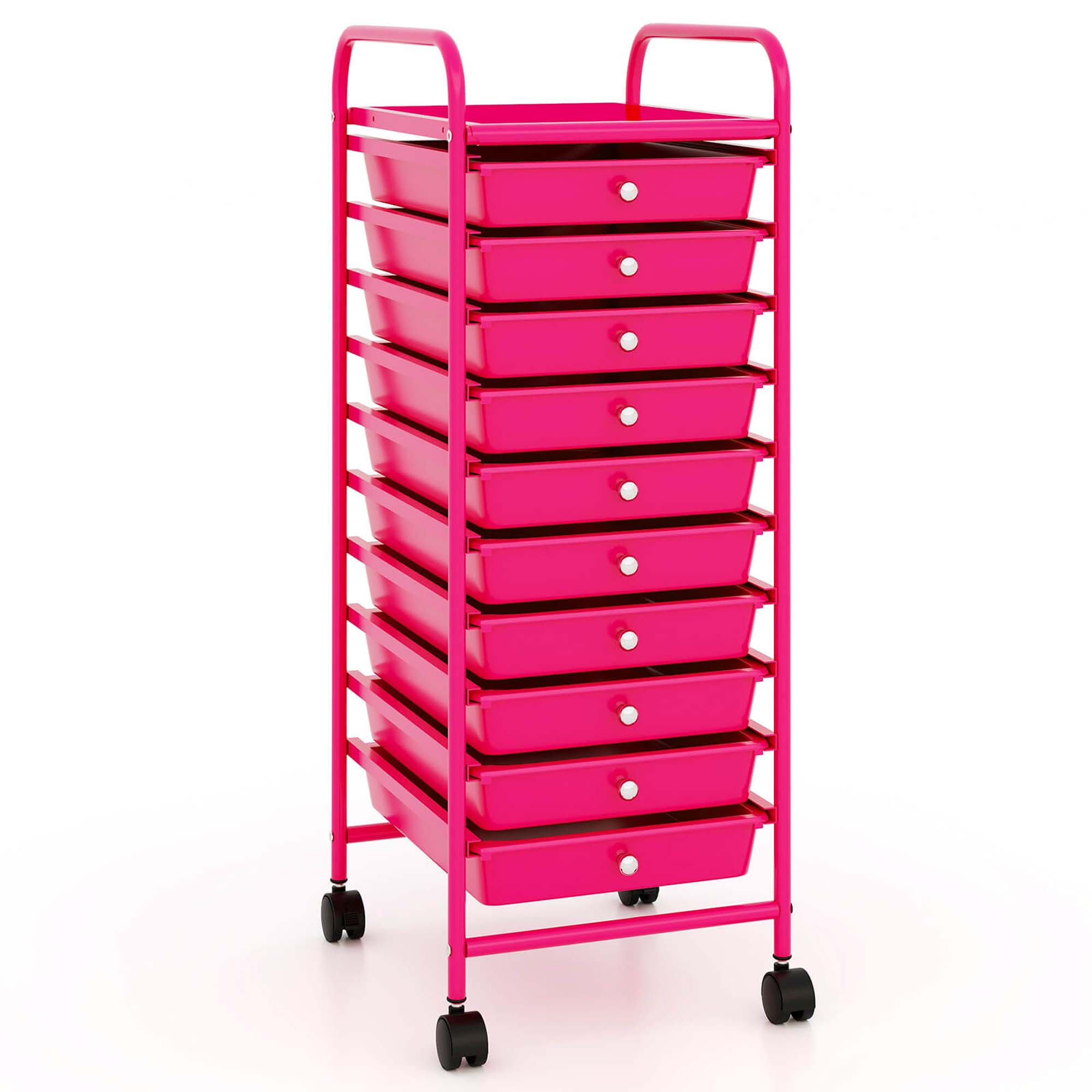 Rolling 10-Drawer Storage Cart - Hot Pink