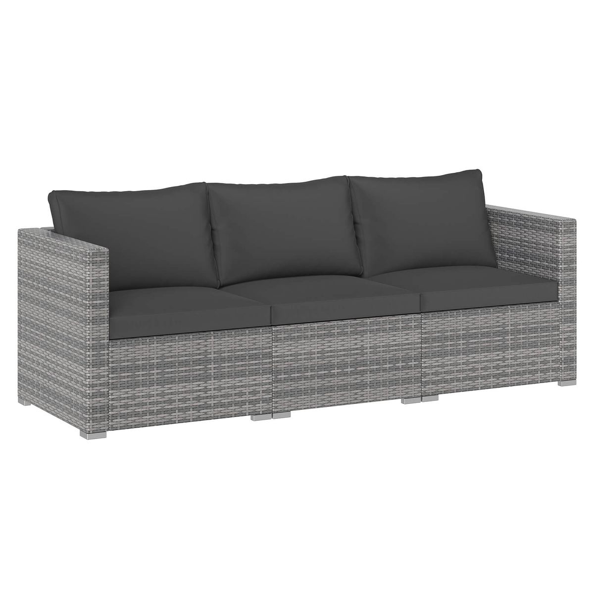 3-Piece Patio Sectional Sofa Set with Cushions - Black + Mix Gray