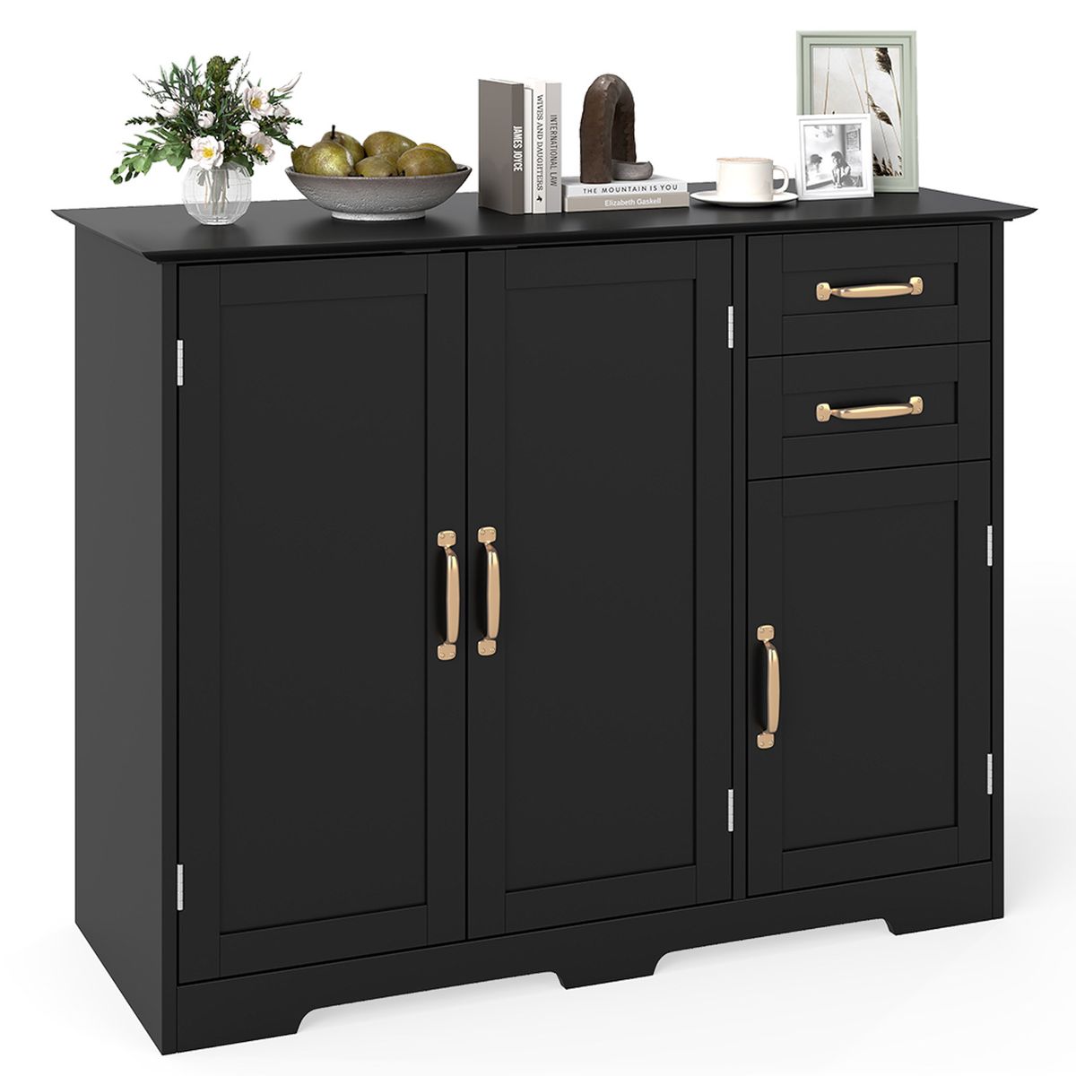 40" Sideboard Buffet Cabinet with Adjustable Shelves - Black
