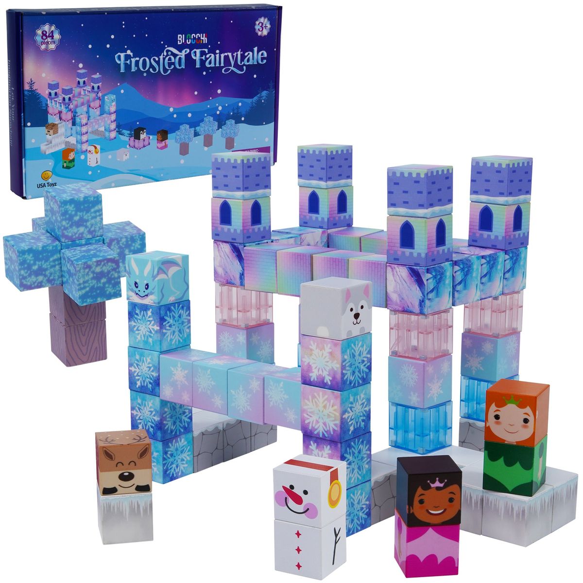 USA Toyz Blocchi Magnetic Building Blocks (84 Pieces) - Blocchi Frosted Fairytale Magnetic Block