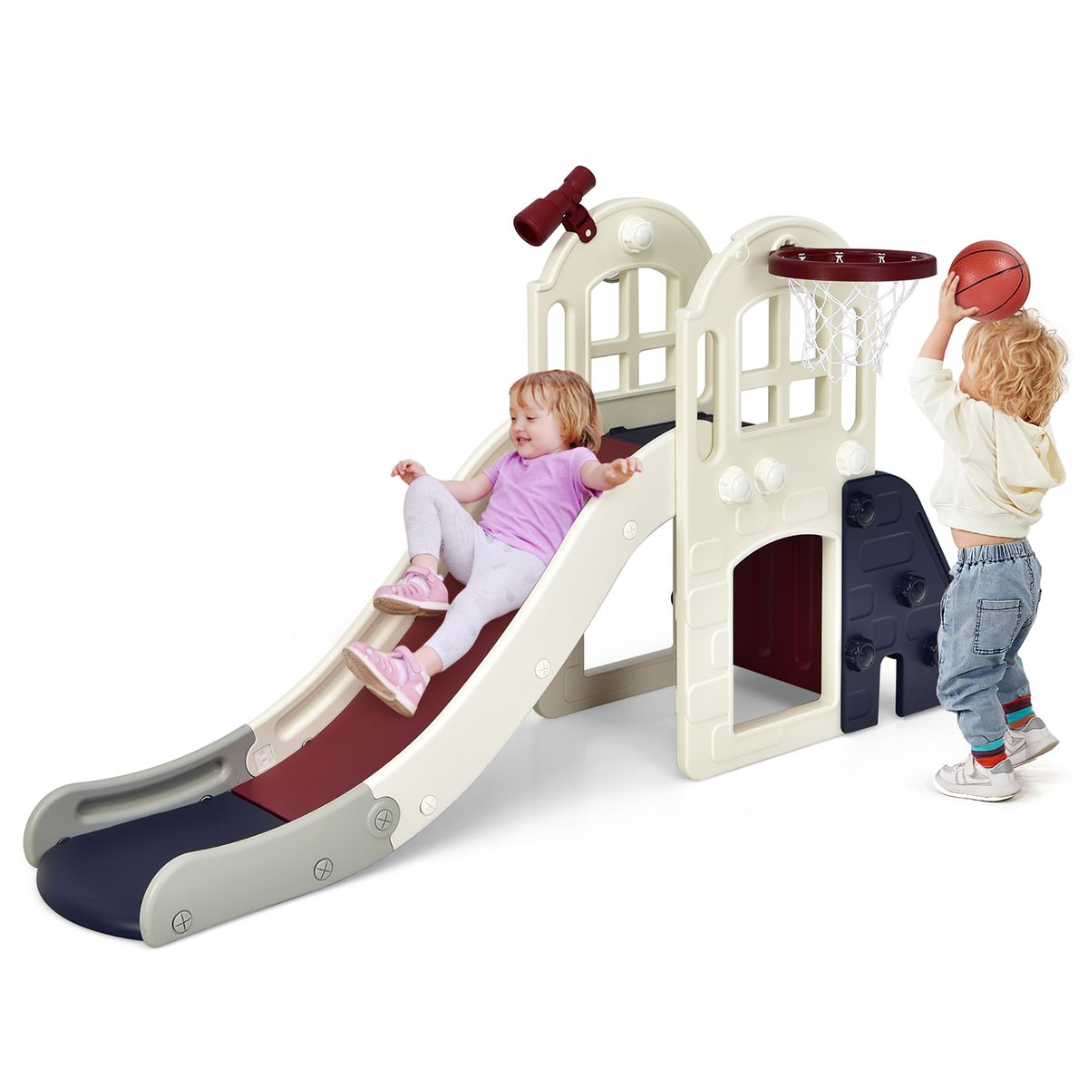 6-In-1 Large Slide for Kids with 3-Step Ladder - Blue