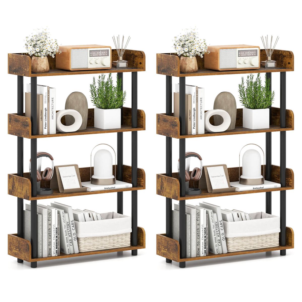 4-Tier Bookshelf with Anti-Tipping Kit - Brown-2