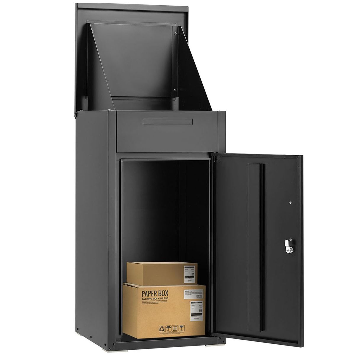 Lockable Anti-Theft Parcel Drop Box with Mailbox - Black