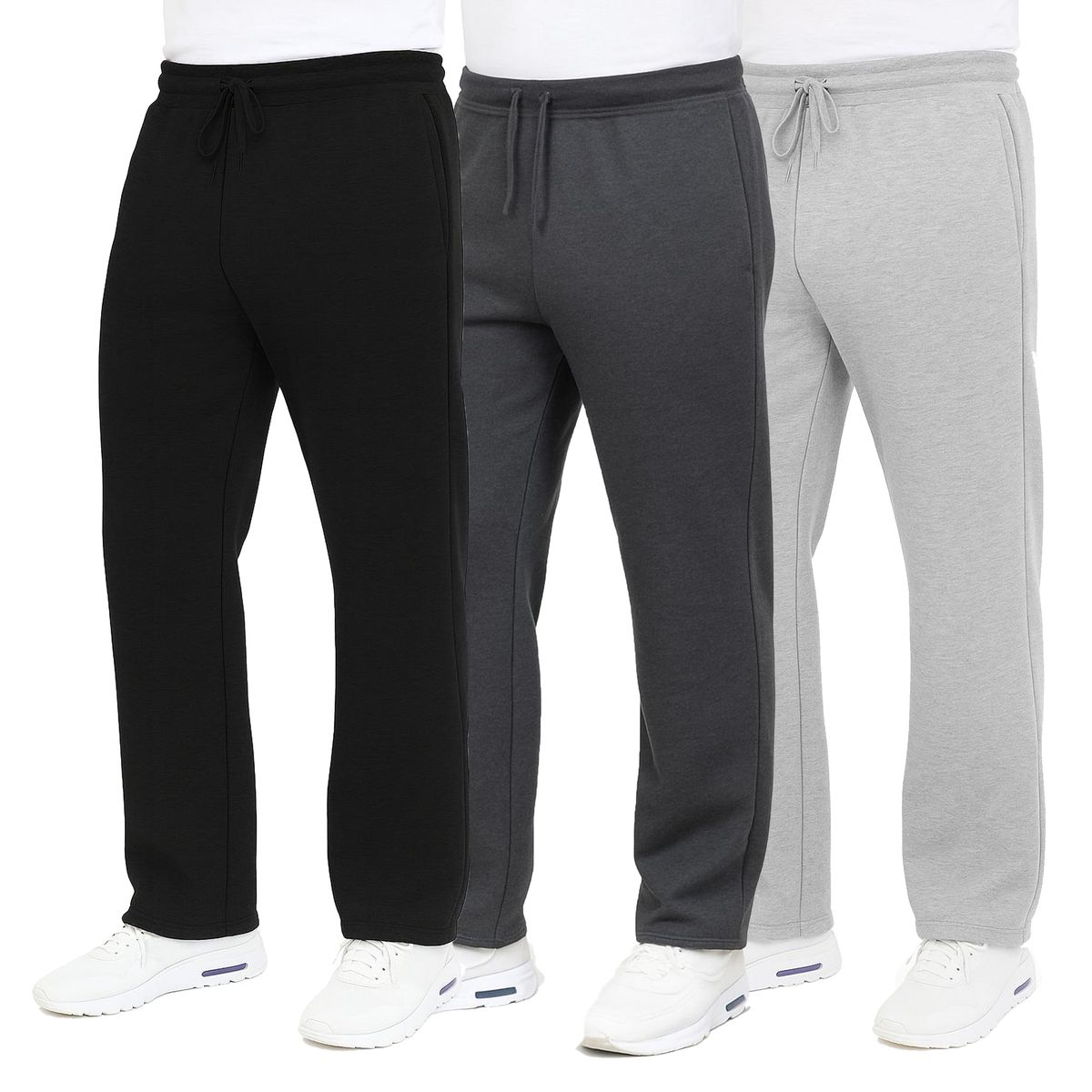 Men's Slim Fit Open Bottom Fleece Jogger Sweatpants (3-Pack) - MFP-1002-BK-CH-HG-S