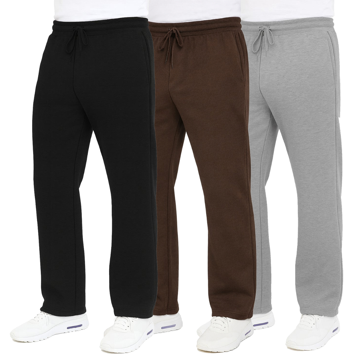 Men's Slim Fit Open Bottom Fleece Jogger Sweatpants (3-Pack) - MFP-1002-BK-BN-HG-M