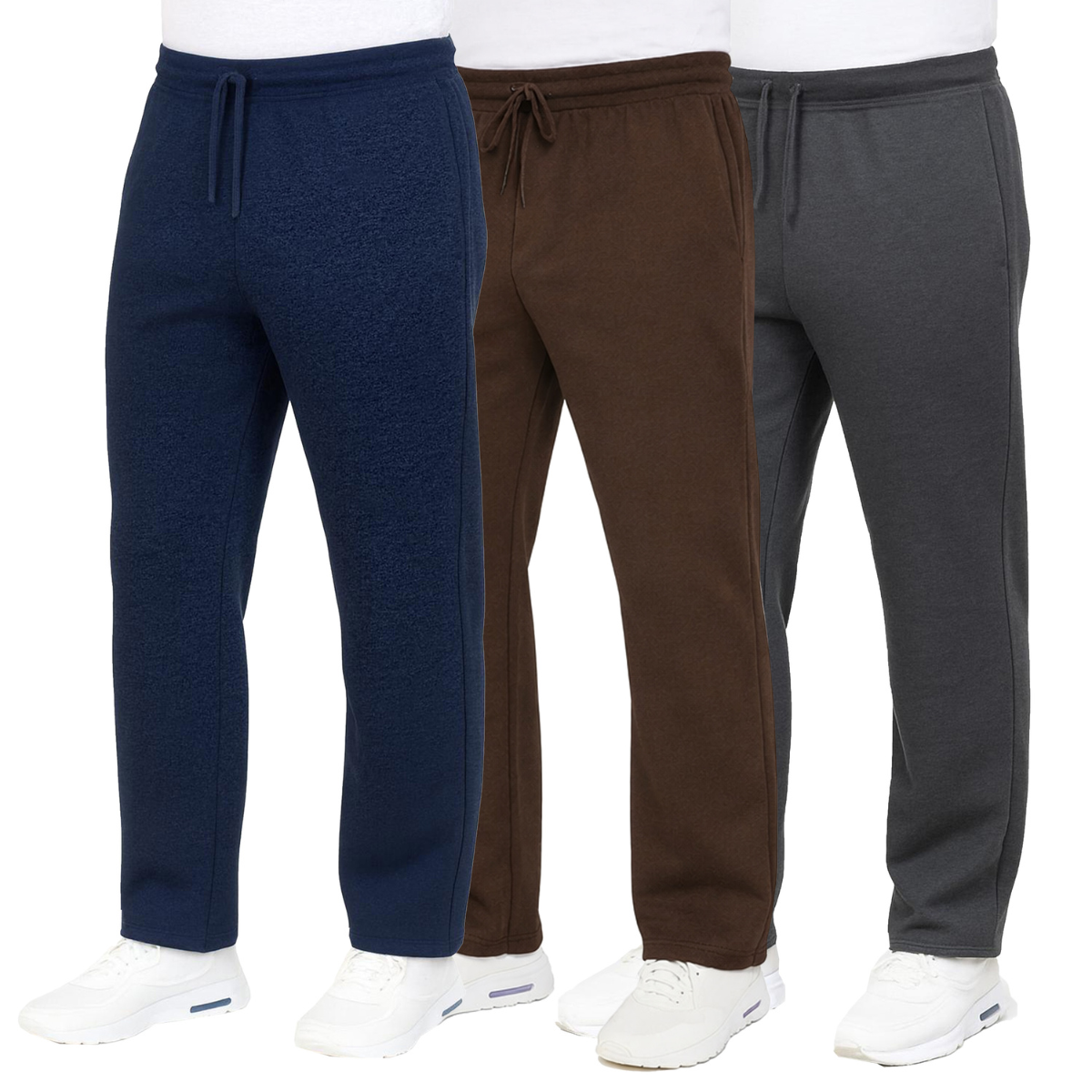 Men's Slim Fit Open Bottom Fleece Jogger Sweatpants (3-Pack) - MFP-1002-NV-BN-CH-XL