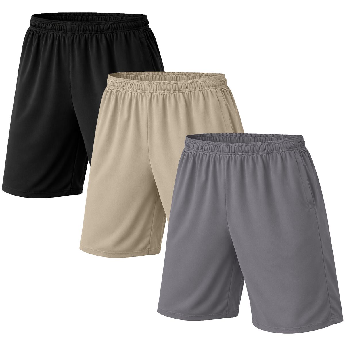Men&rsquo;s Active Poly Training Shorts (1 or 3-Pack) - MES-010 - BK-KK-GY - 2XL