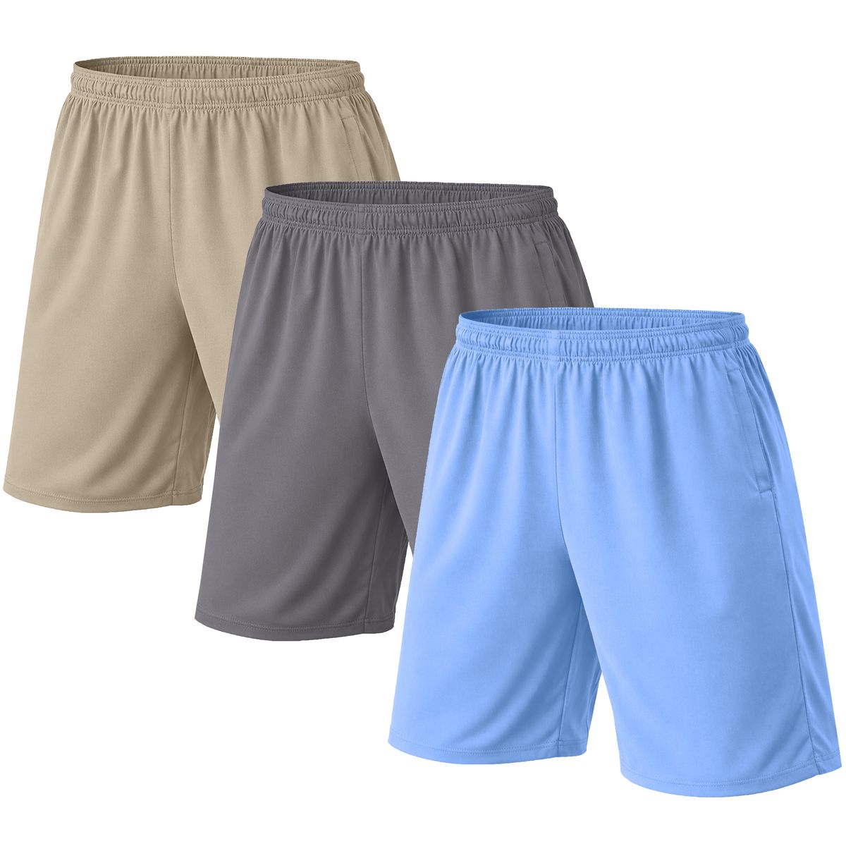 Men&rsquo;s Active Poly Training Shorts (1 or 3-Pack) - MES-010 - KK-GY-LB - L