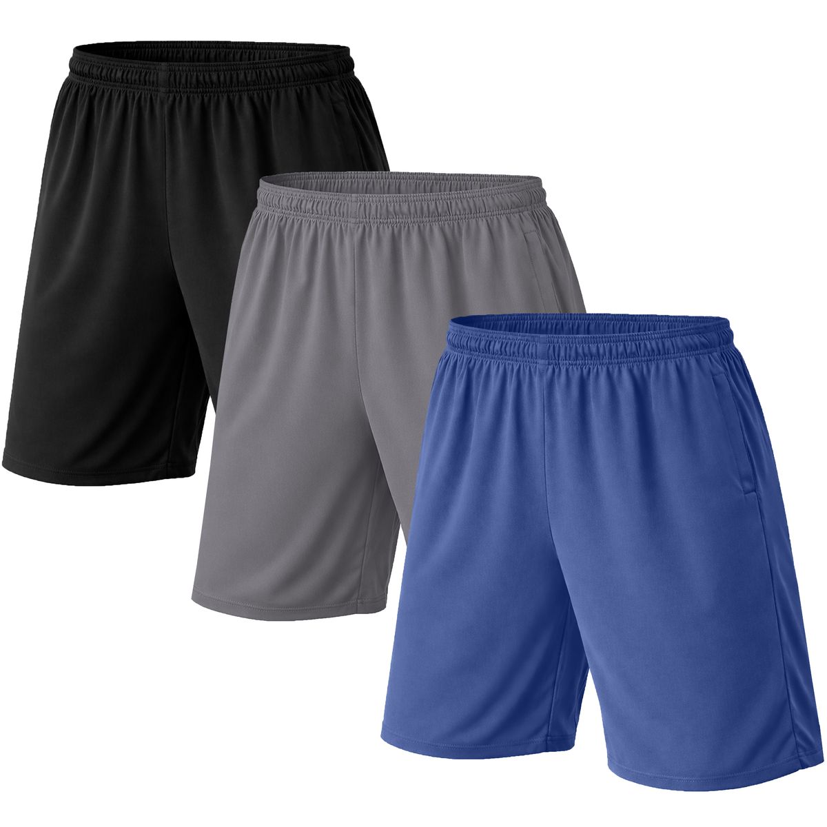 Men&rsquo;s Active Poly Training Shorts (1 or 3-Pack) - MES-010 - BK-GY-RY - 2XL