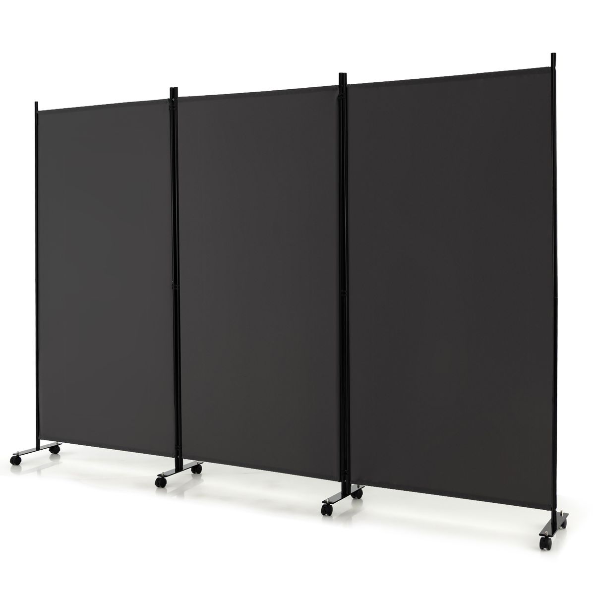3-Panel Folding Room Divider with Lockable Wheels - Screen-GR