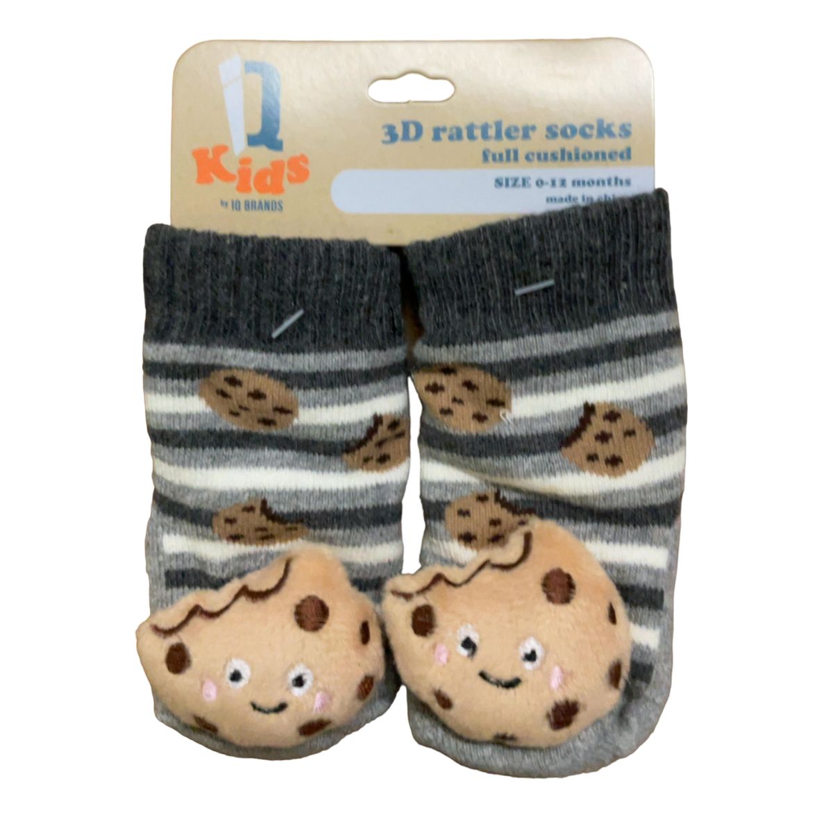 IQ Brands 3D Baby Rattle Socks - IQ Brands 3D Baby Rattle Socks, Cookie