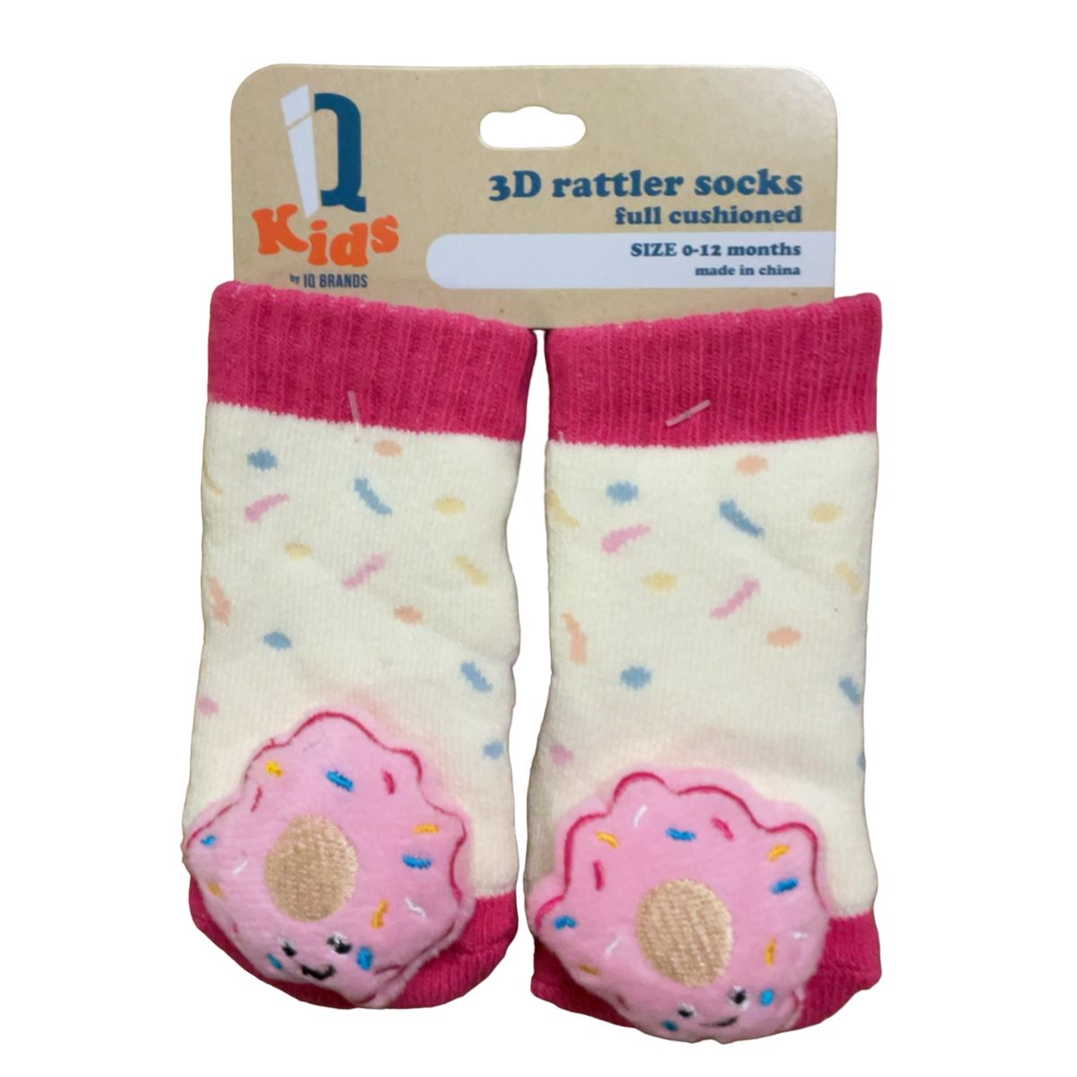 IQ Brands 3D Baby Rattle Socks - IQ Brands 3D Baby Rattle Socks, Donut