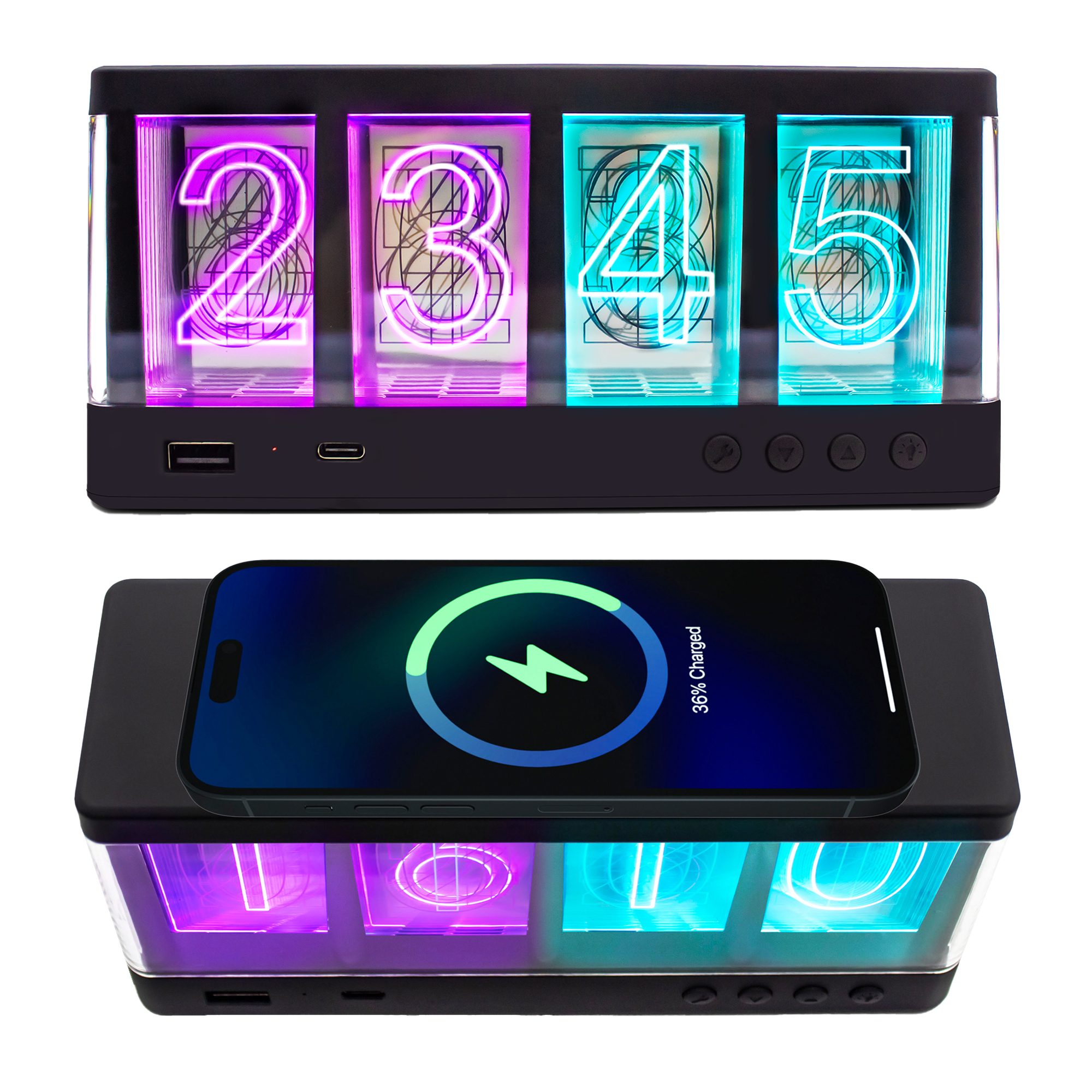 Vintage Wireless Charging Glow Alarm Clock - ZTUSB016BK