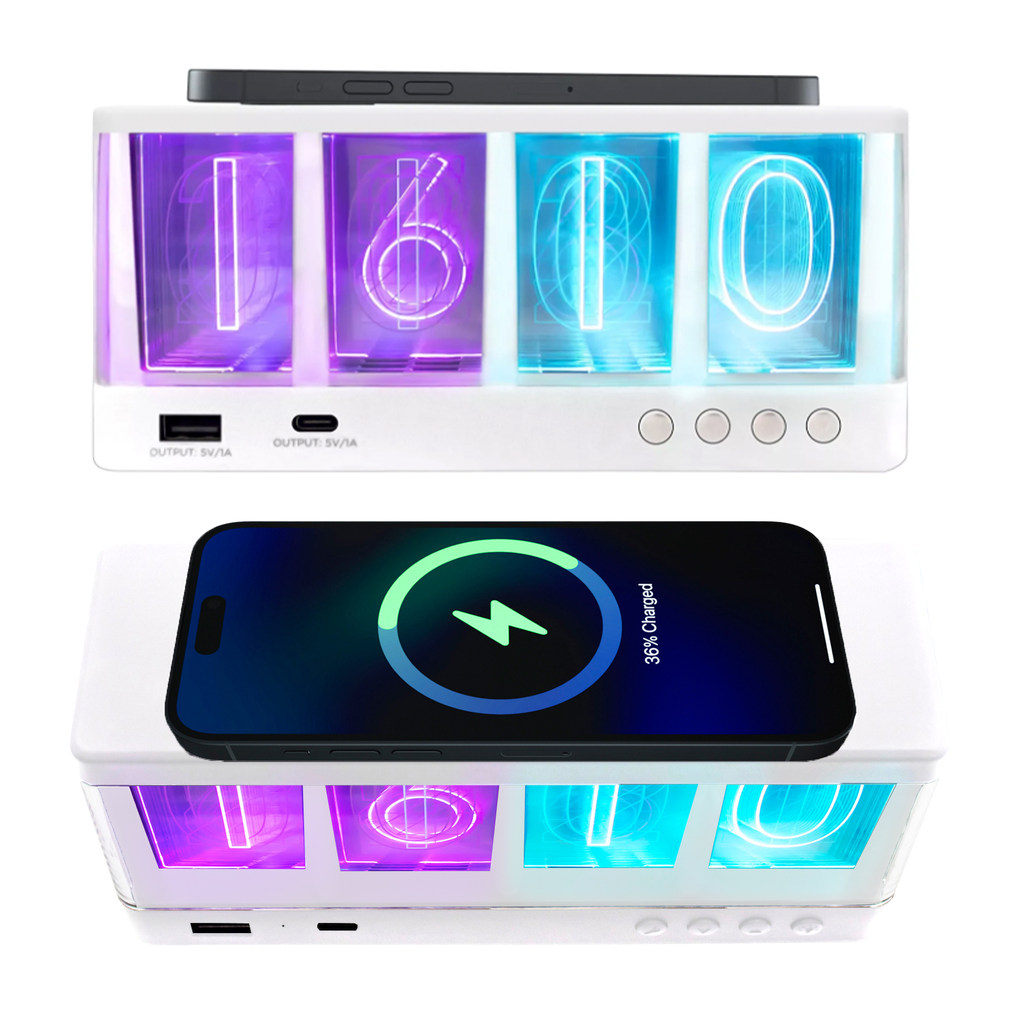 Vintage Wireless Charging Glow Alarm Clock - ZTUSB016WT