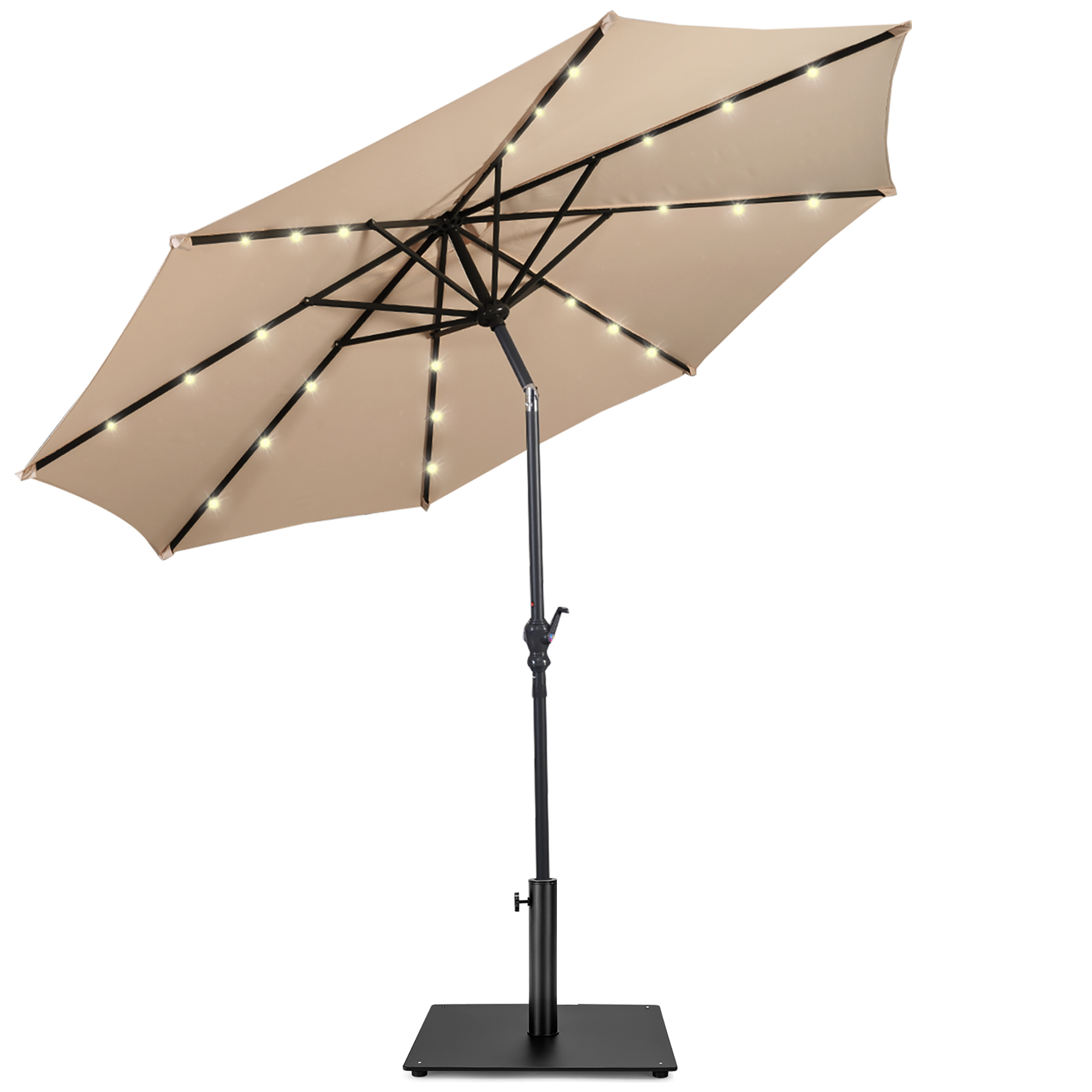 Outdoor Patio Umbrella with Solar Powered Lights and Stand - Umbrella 36LB Stand WH