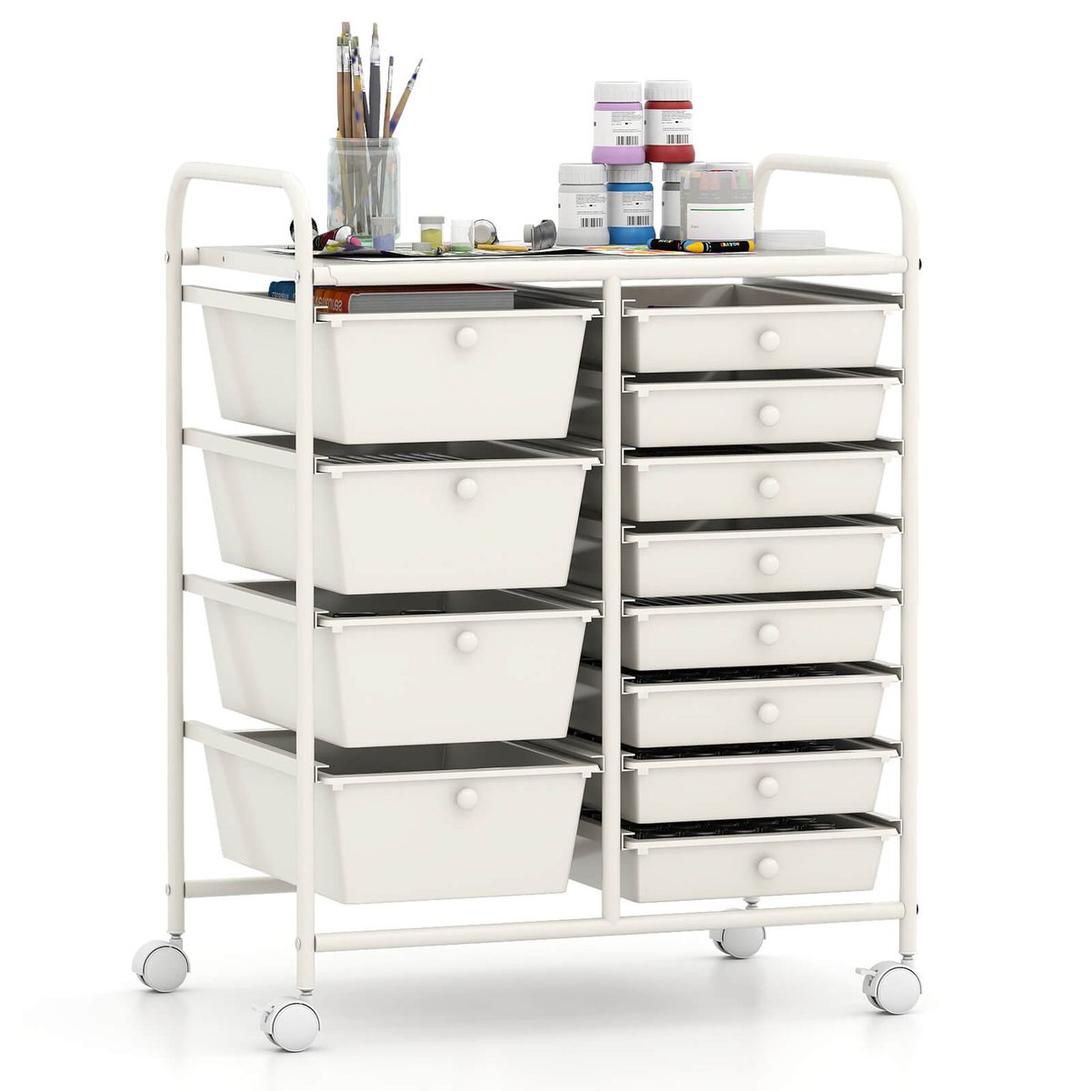 12-Drawer Rolling Storage Cart - Storage Cart-White