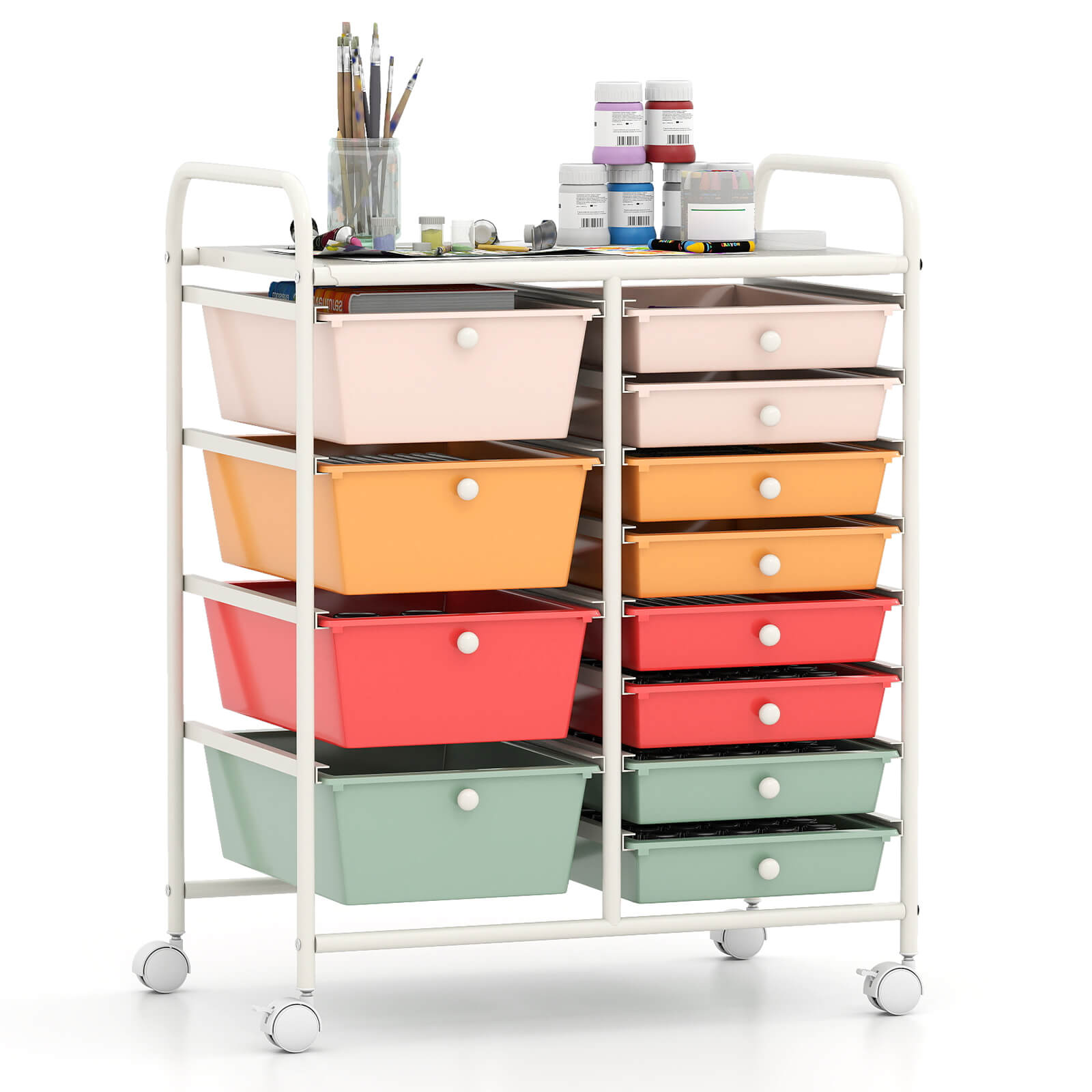 12-Drawer Rolling Storage Cart - Storage Cart-Macaron