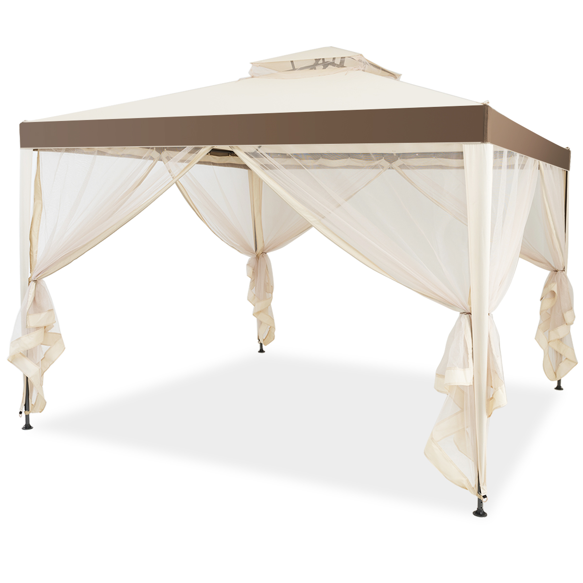 2-Tier 10’x 10’ Canopy Gazebo Tent with Netting - Canopy- Beige
