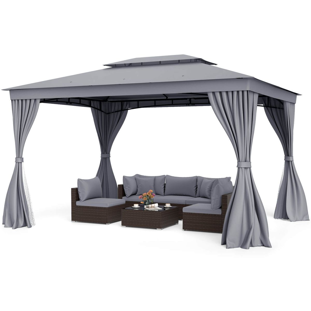 Outdoor Double Roof Gazebo Tent - Gray