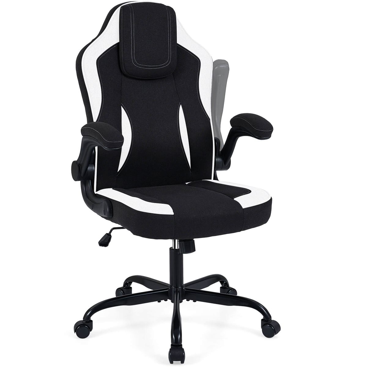 Office Chair with 90° Flip-Up Armrests and Adjustable Height - White & Black