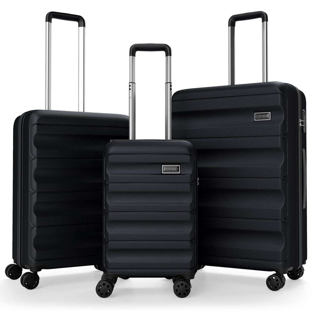 3-Piece Hardside Luggage Set (20/24/28 Inch) with Wheels and Digital Lock - Black