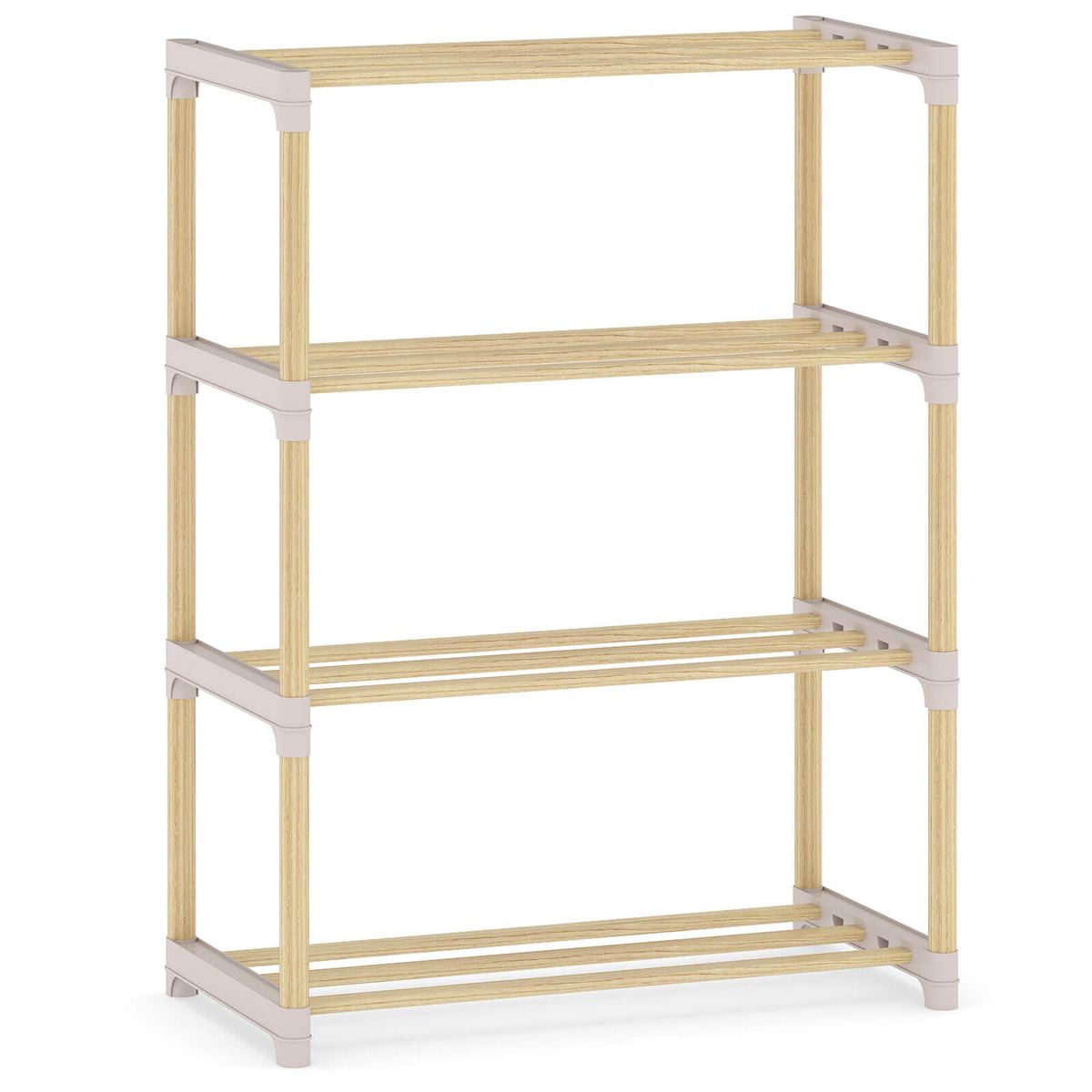 3/4-Tier Solid Wood Shoe Shelf Stand with Slatted Shelves - 4-Tier-20"