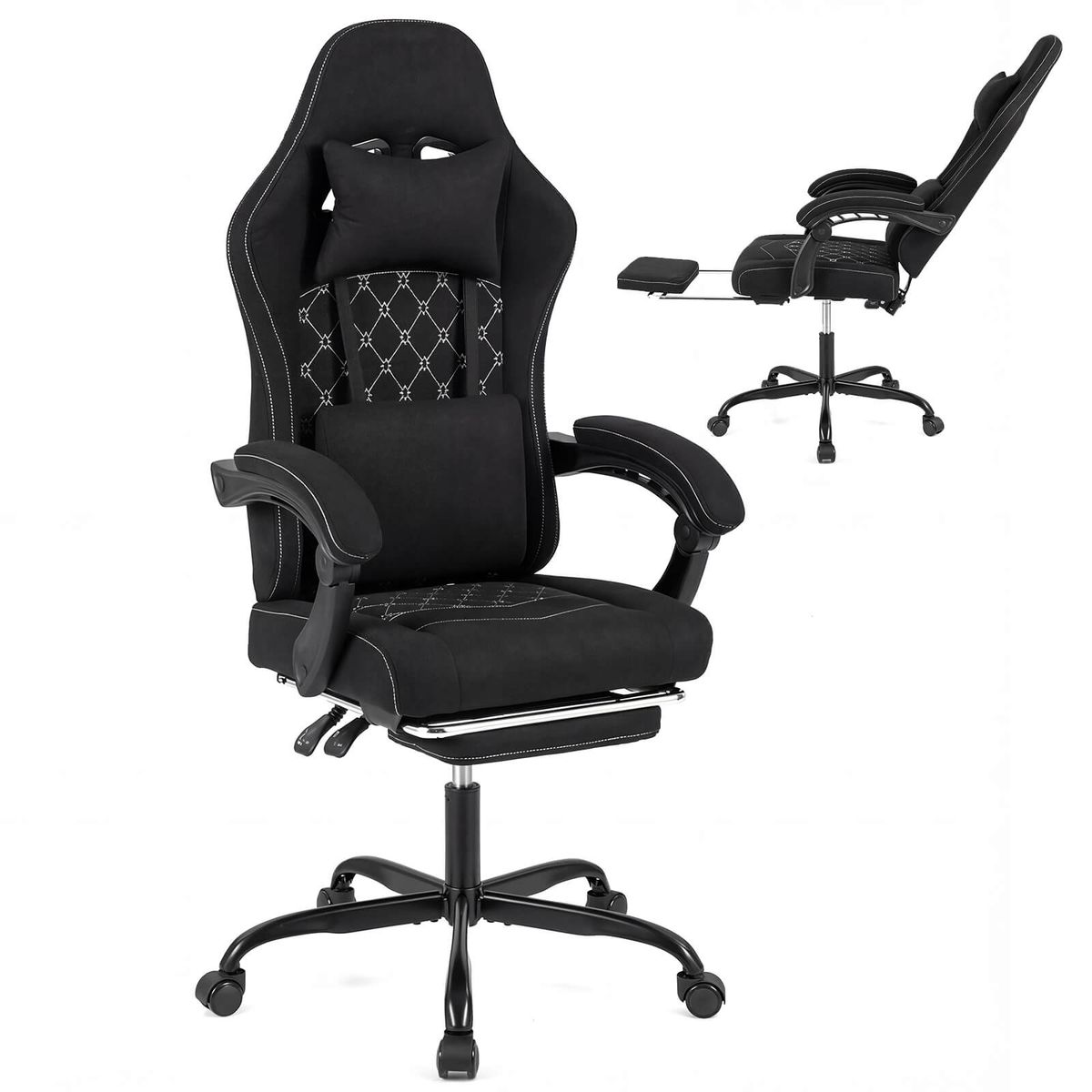 Adjustable Computer Chair with 90°-135° Reclining Backrest  - Black