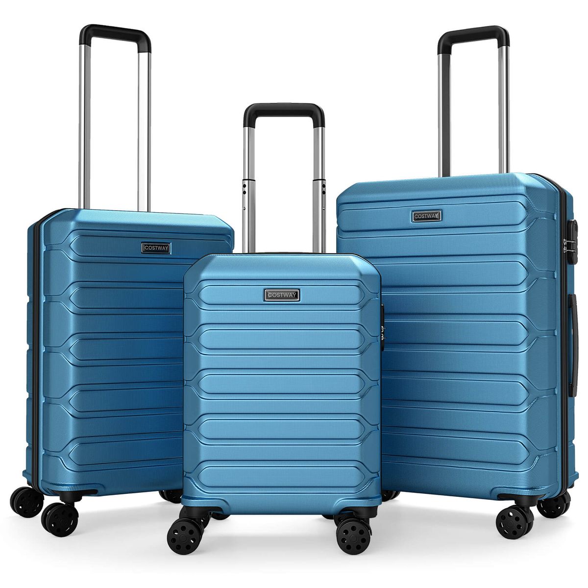 3-Piece Hardside Luggage Set with 8-Spinner Wheels and 3-Digit Lock - Blue