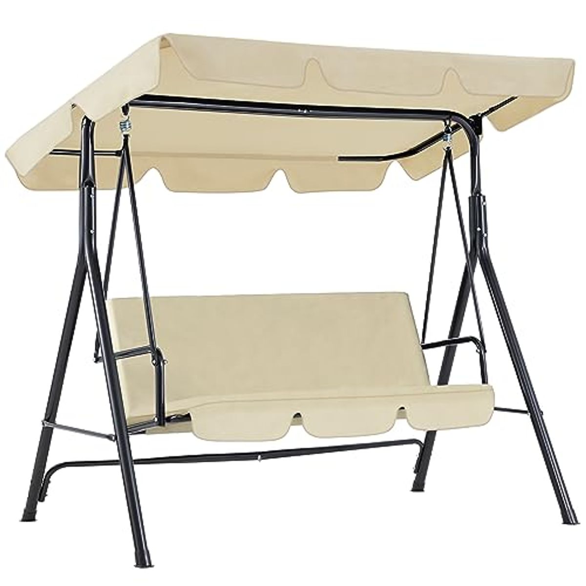 3-Seat Glider Patio Swing with Adjustable Canopy - Beige