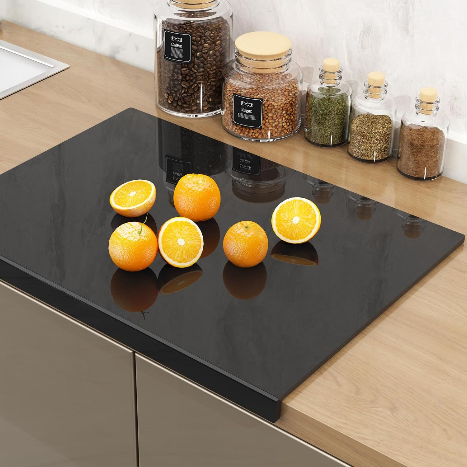 Acrylic Cutting Board with Counter Lip - Black-250 x 200mm