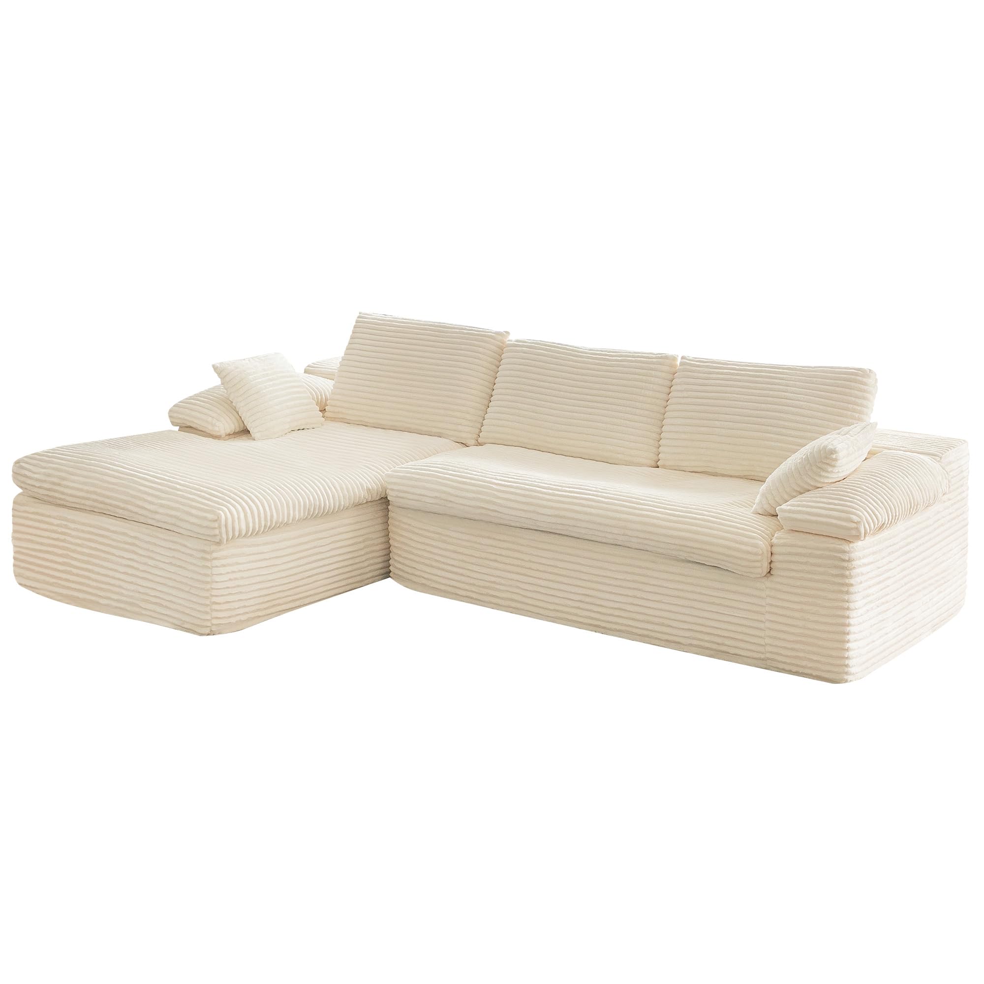 110" L-Shaped Modular Sectional Sofa with Fluffy Cushions - Beige