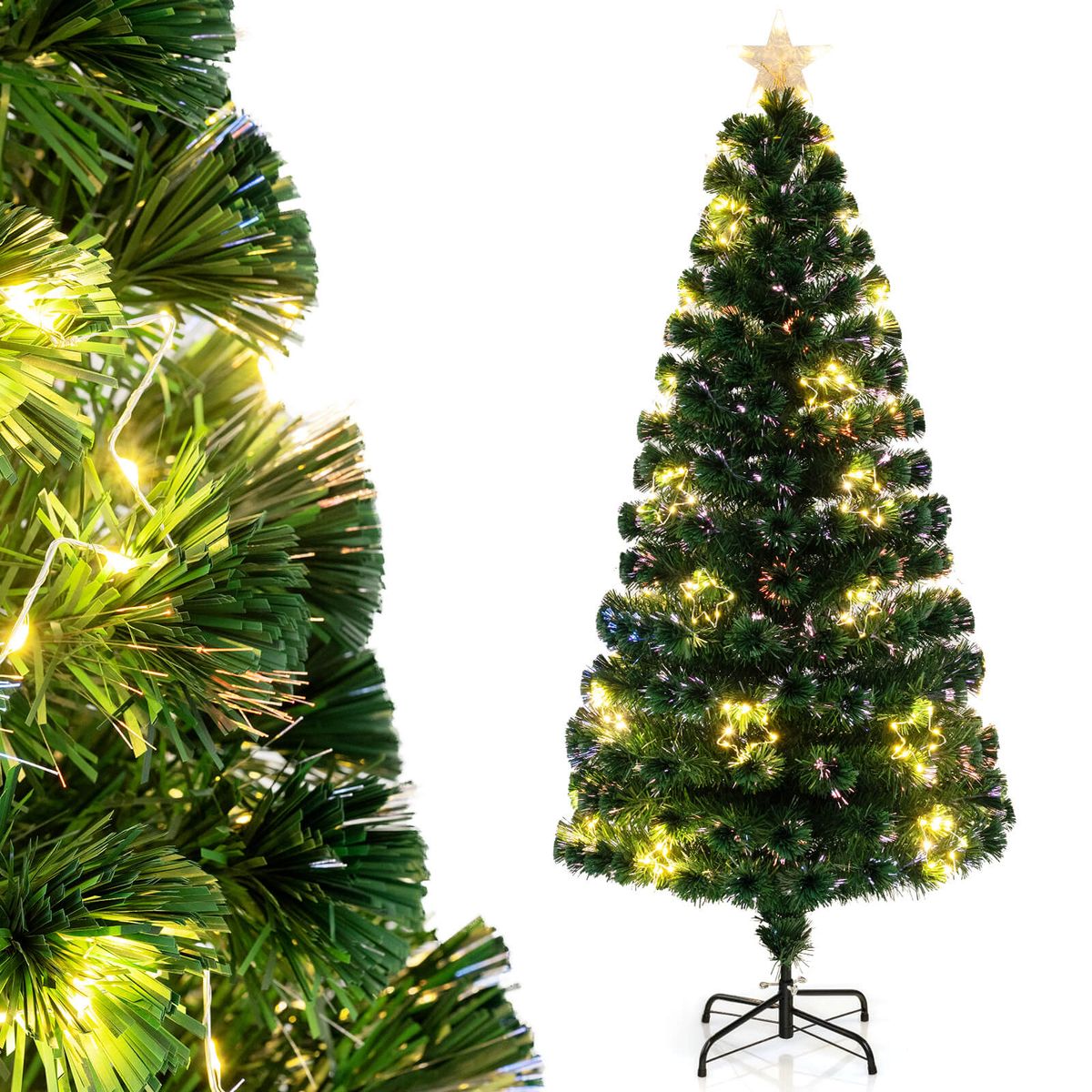 4/5/6/7 ft Artificial Christmas Tree with Vibrant Fiber Optics  - Artificial Xmas Tree-6FT