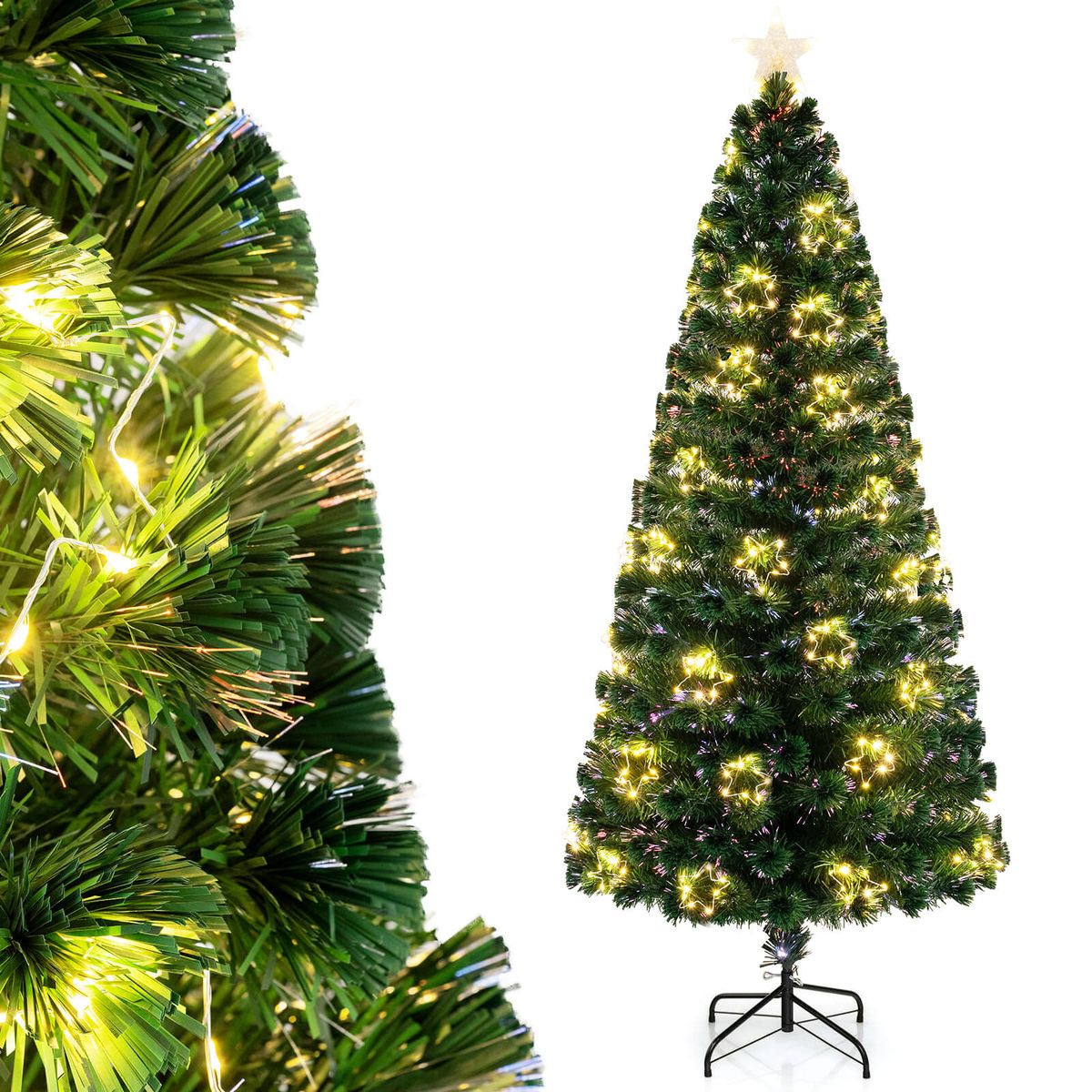 4/5/6/7 ft Artificial Christmas Tree with Vibrant Fiber Optics - Artificial Xmas Tree7-FT