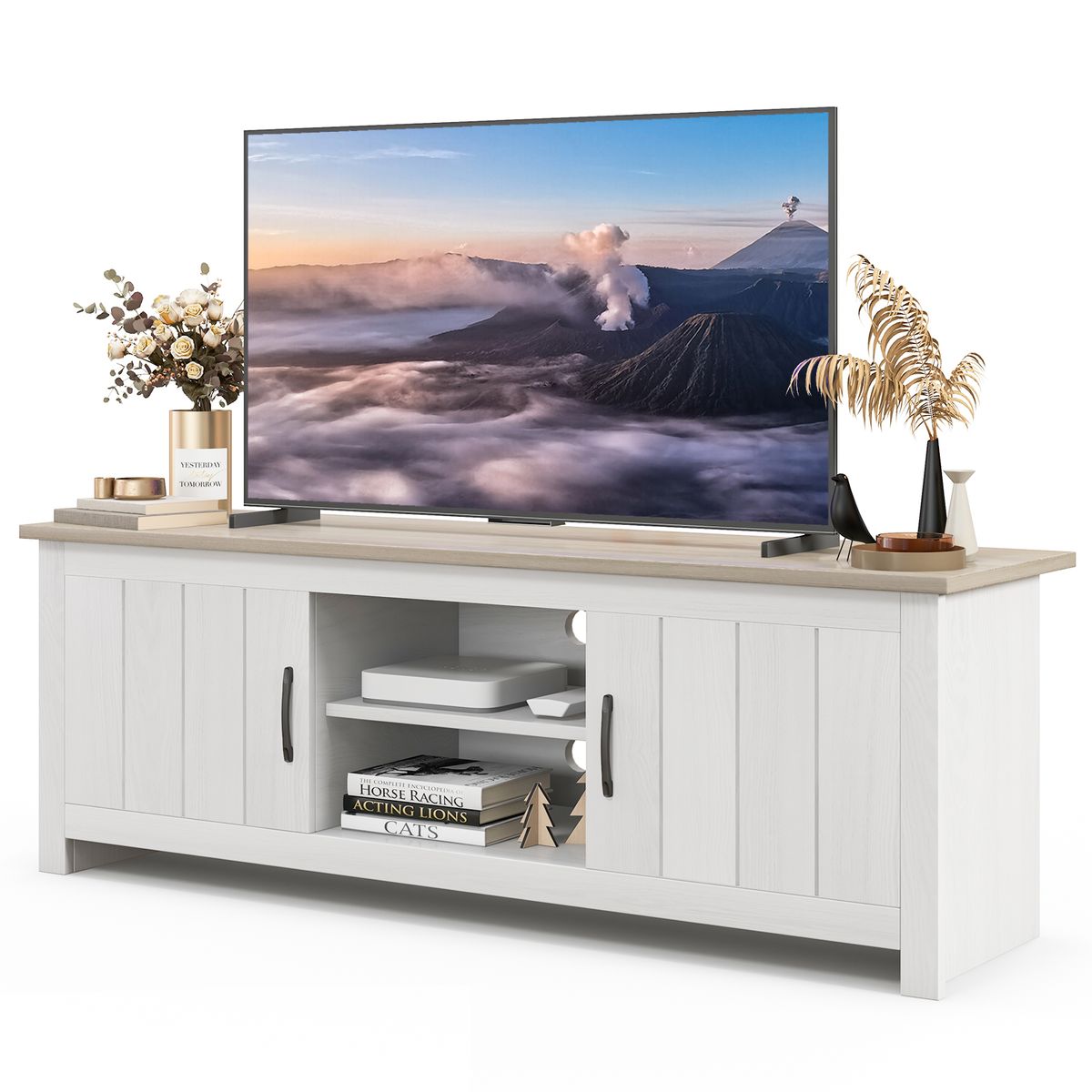 Farmhouse TV Stand for TVs up to 65" - Gray + White